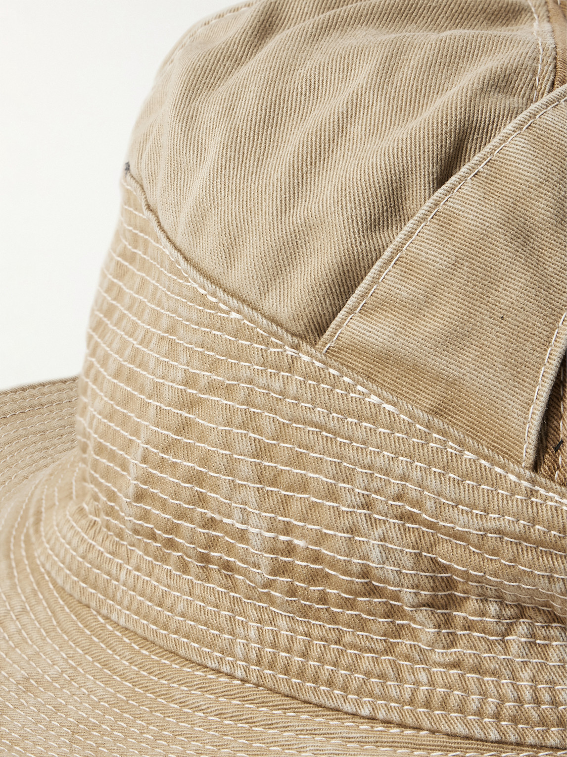 Shop Kapital The Old Man And The Sea Distressed Buckled Cotton-twill Bucket Hat In Neutrals