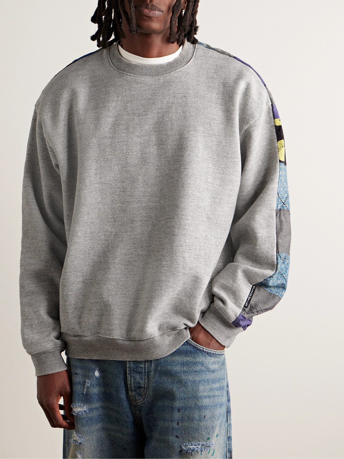 Shop Kapital Patchwork Cotton-blend Jersey Sweatshirt In Gray