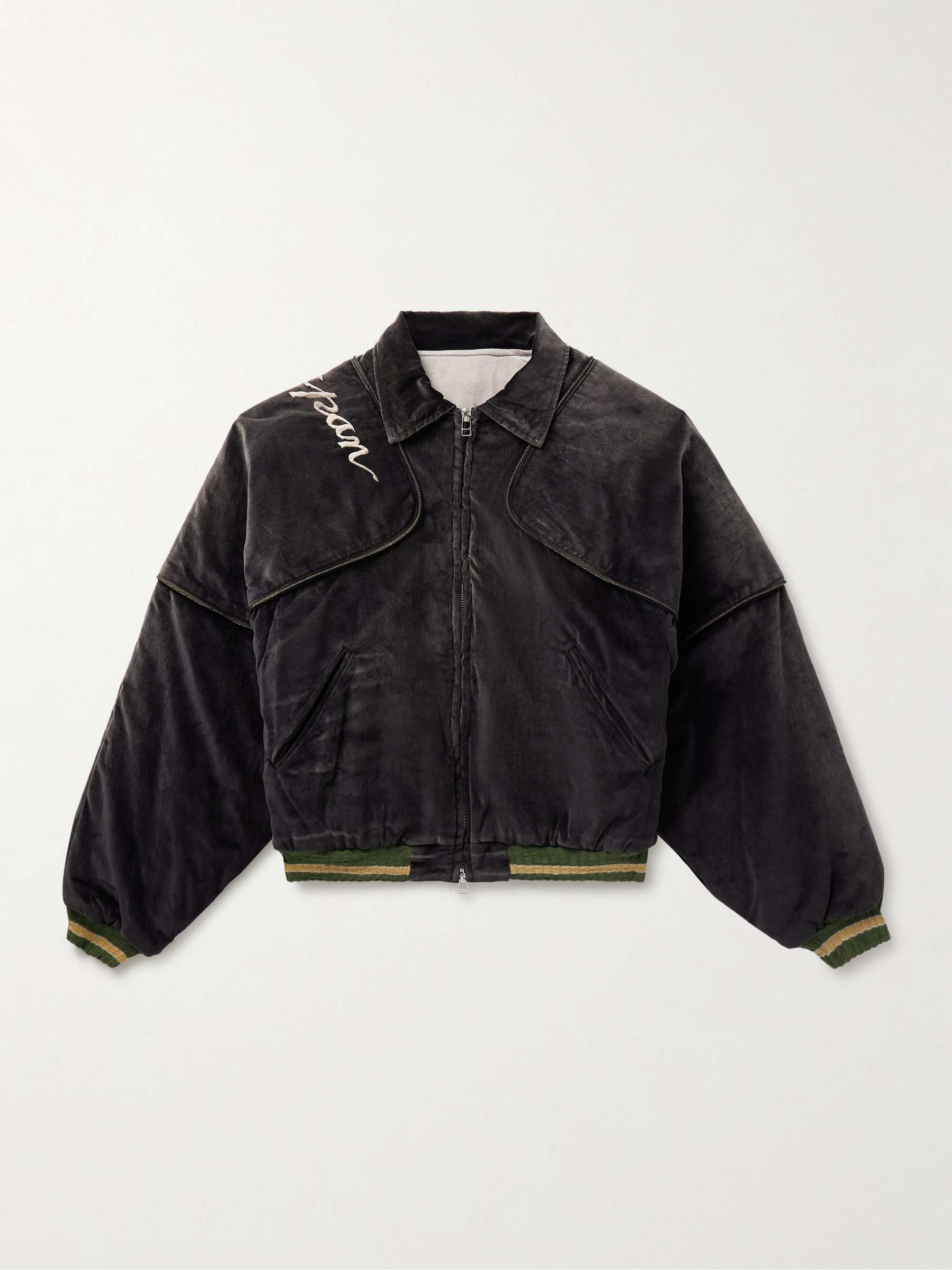 Sham Convertible Embroidered Cotton-Velvet Bomber Jacket