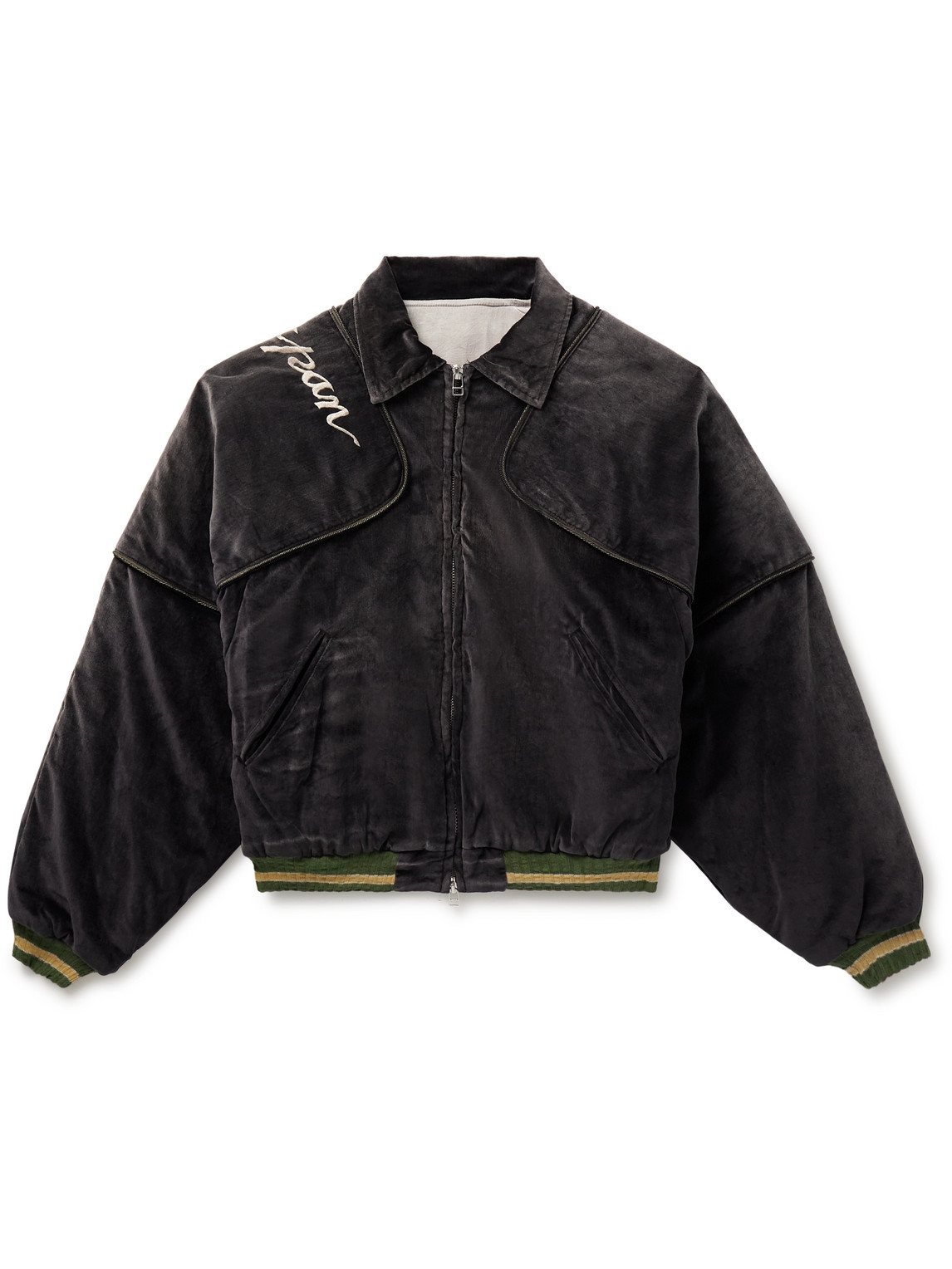 Kapital Logo-embroidered Zip-detailed Cotton-velvet Bomber Jacket In Black