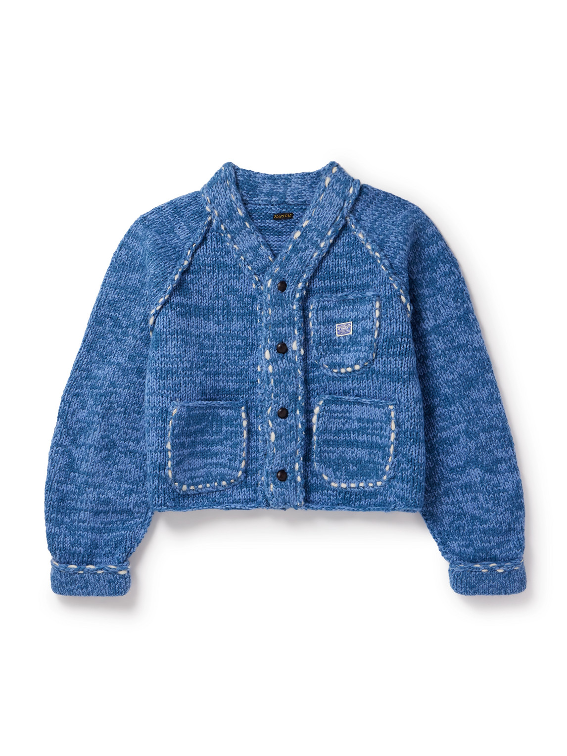 Kapital Topstitched Wool Cardigan In Blue