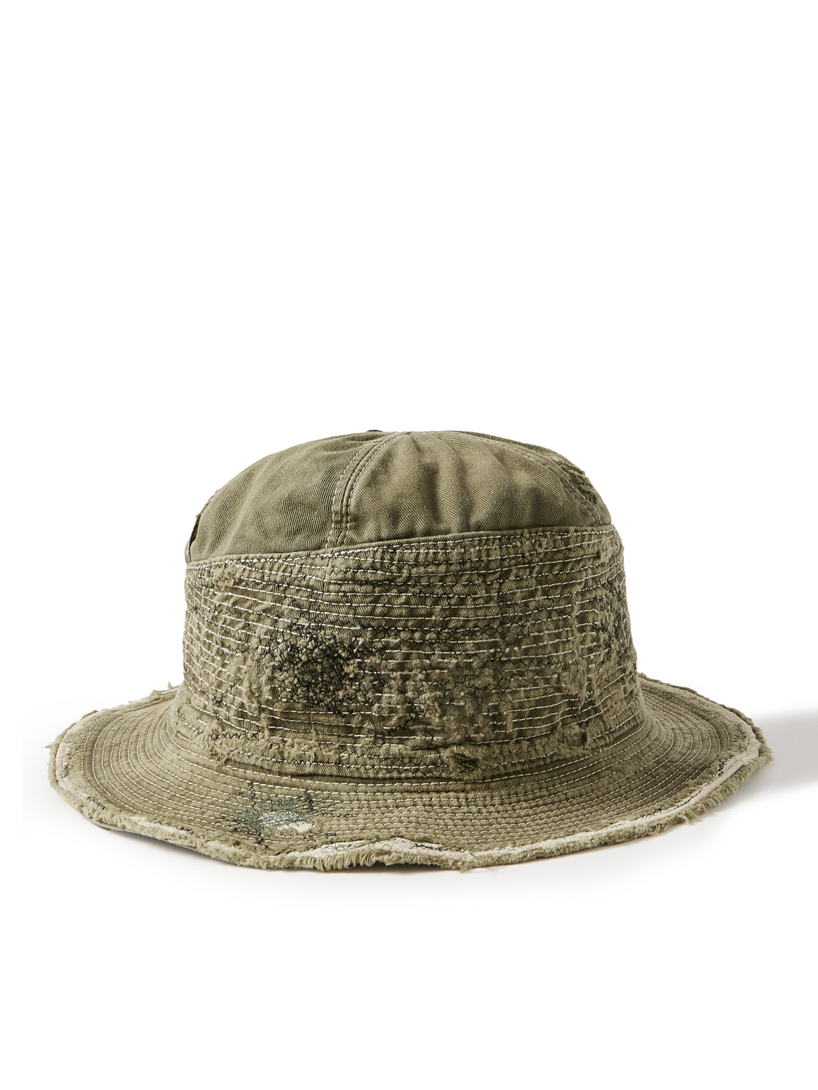 Kapital The Old Man And The Sea Distressed Buckled Cotton-twill Bucket Hat In Green