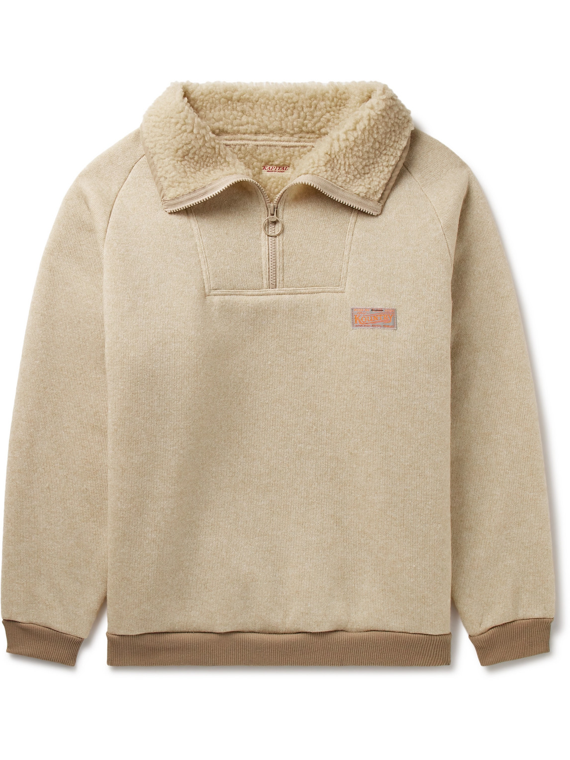 Kapital Alpine Logo-appliquéd Fleece-lined Knitted Half-zip Sweatshirt In Neutrals