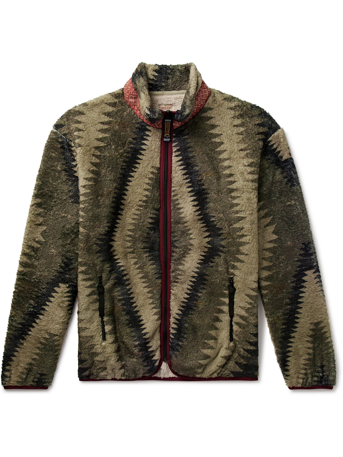 Shop Kapital Jacquard-trimmed Printed Fleece Jacket In Green