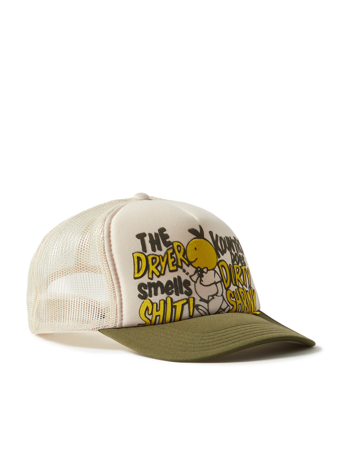 KAPITAL DIRTY SHRINK PRINTED COLOUR-BLOCK SCUBA AND MESH TRUCKER CAP