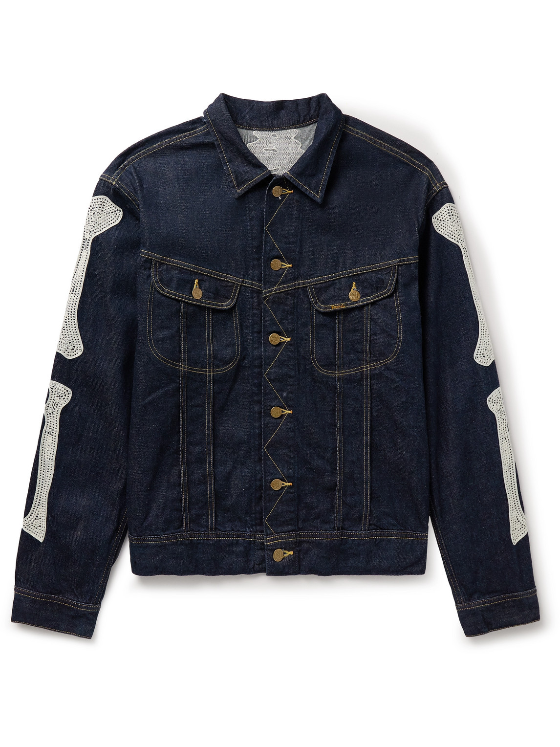 Shop Kapital Crochet-trimmed Denim Jacket In Blue