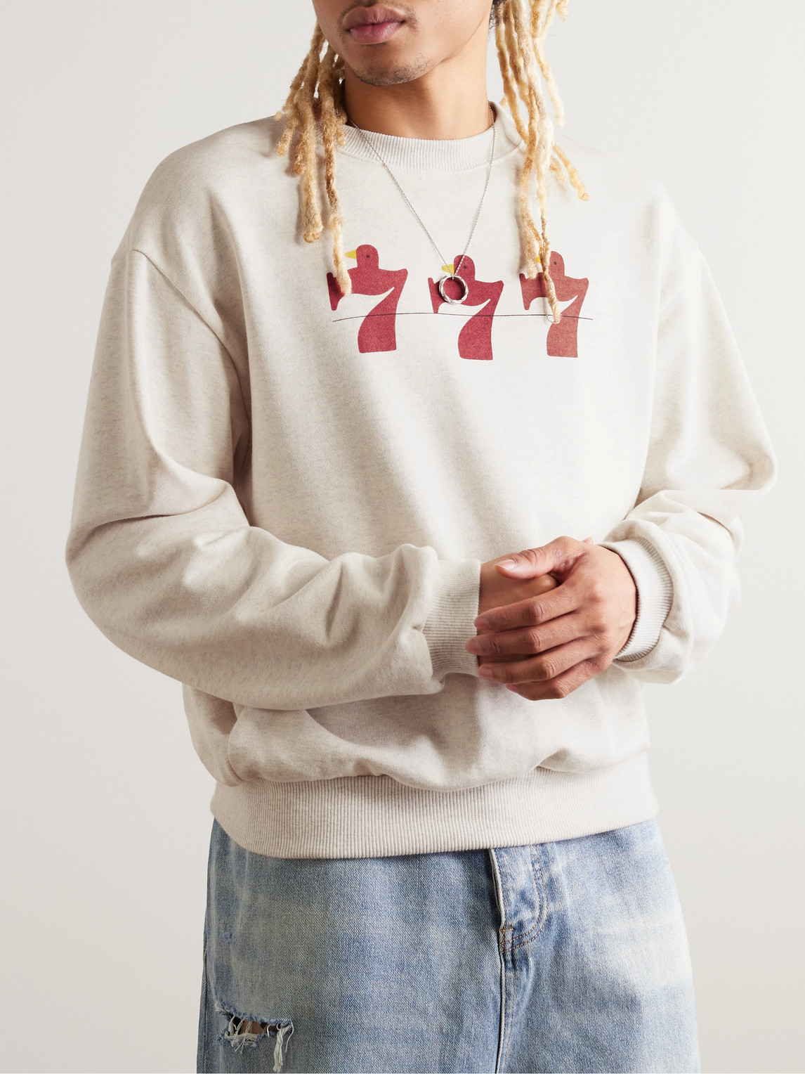 Shop Kapital Lucky Battery Bird Printed Cotton-jersey Sweatshirt In Neutrals