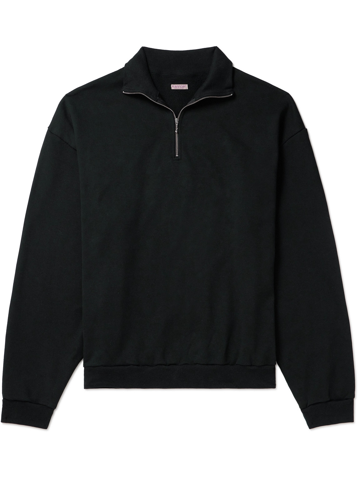 Shop Kapital Printed Cotton-jersey Half-zip Sweatshirt In Black