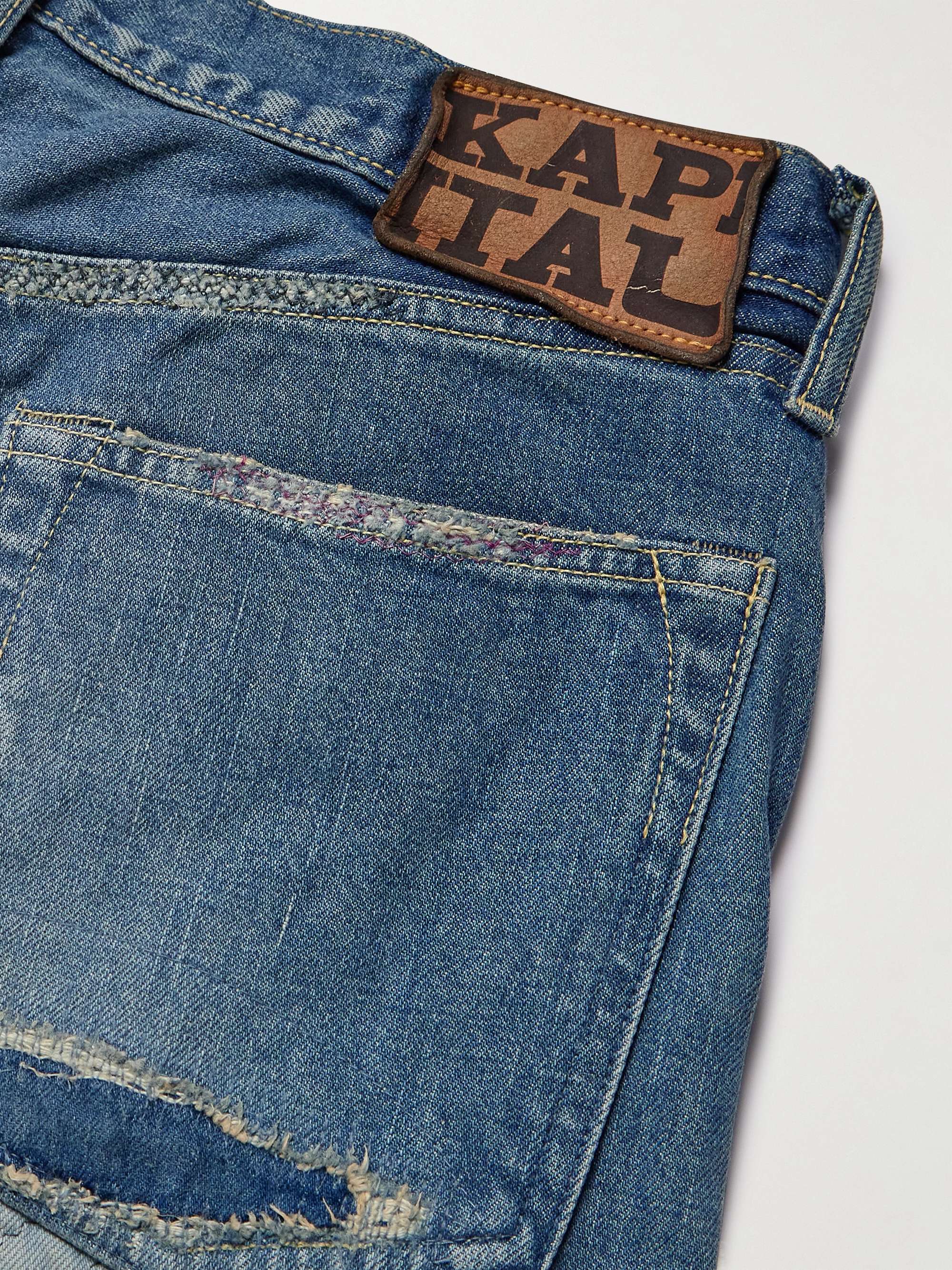 KAPITAL Monkey Cisco Straight-Leg Distressed Patchwork Jeans KAPITAL Monkey Cisco Straight-Leg Distressed Patchwork Jeans