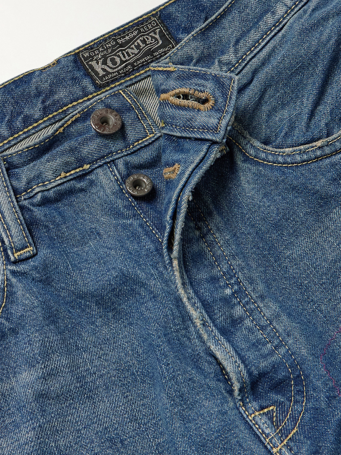 Shop Kapital Monkey Cisco Straight-leg Distressed Patchwork Jeans In Blue