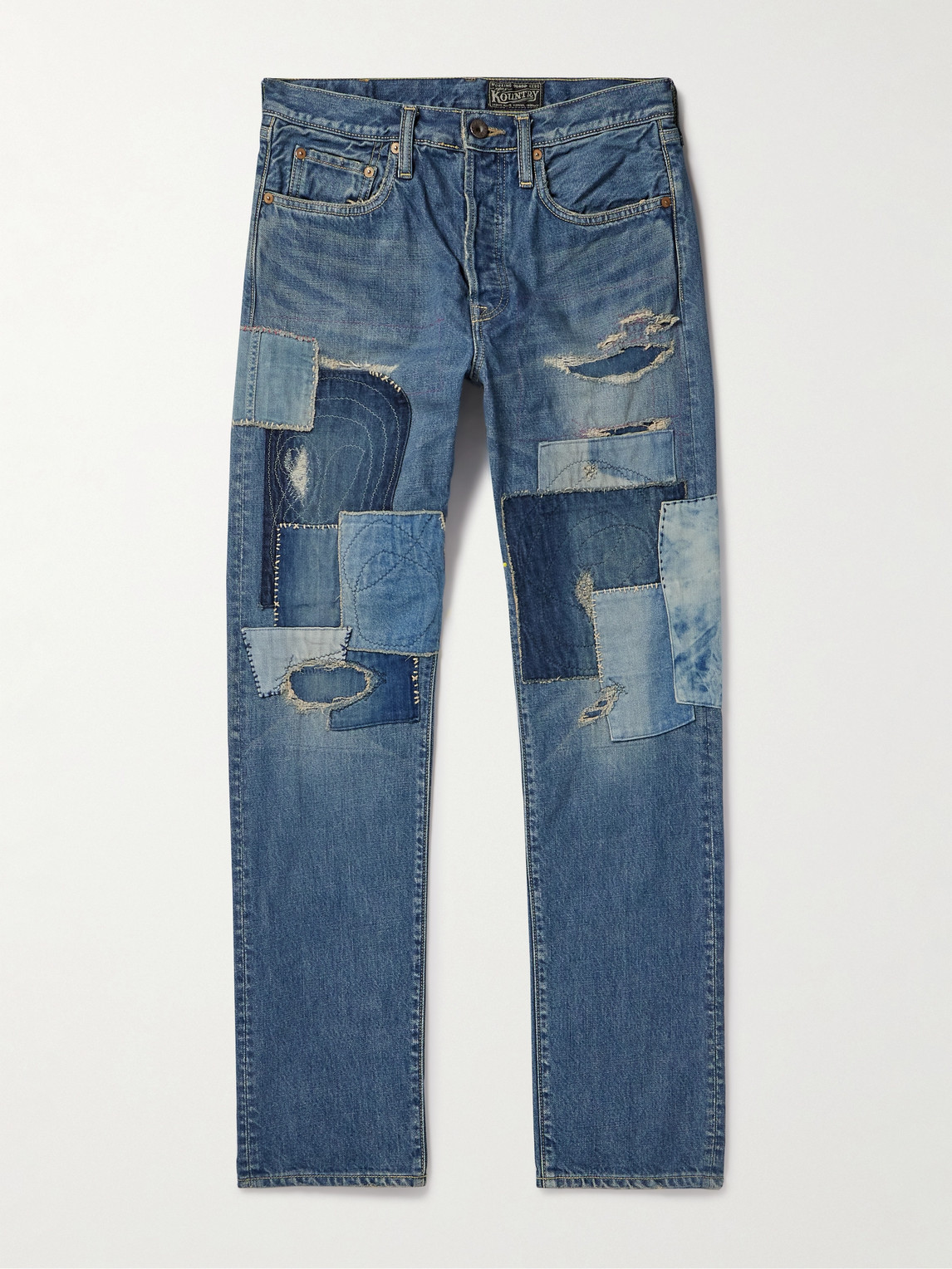 KAPITAL Monkey Cisco Straight-Leg Distressed Patchwork Jeans - Men