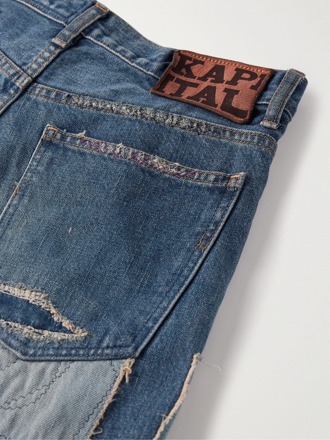 Shop Kapital Crazy Dixie Flared Distressed Patchwork Jeans In Blue