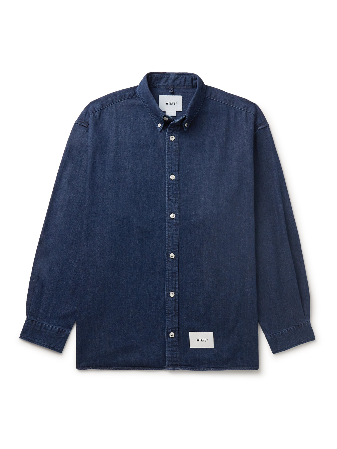 Wtaps Button-down Collar Logo-appliquéd Denim Shirt In Blue