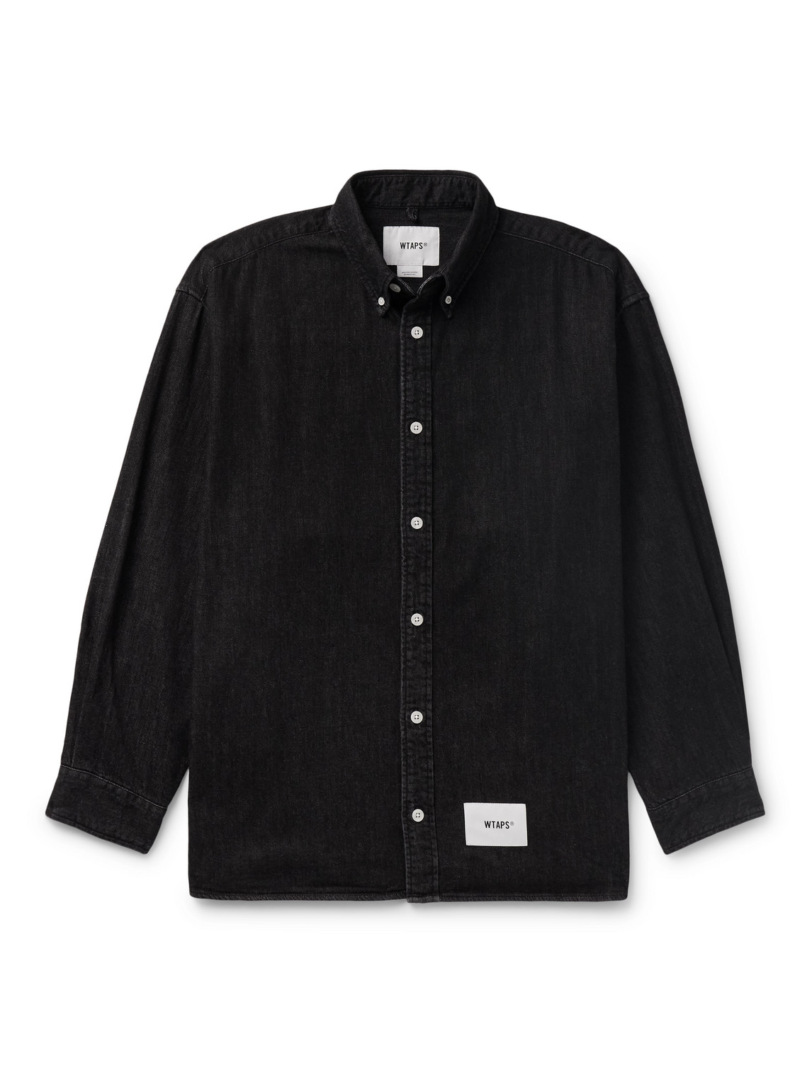 Wtaps Button-down Collar Logo-appliquéd Denim Shirt In Black