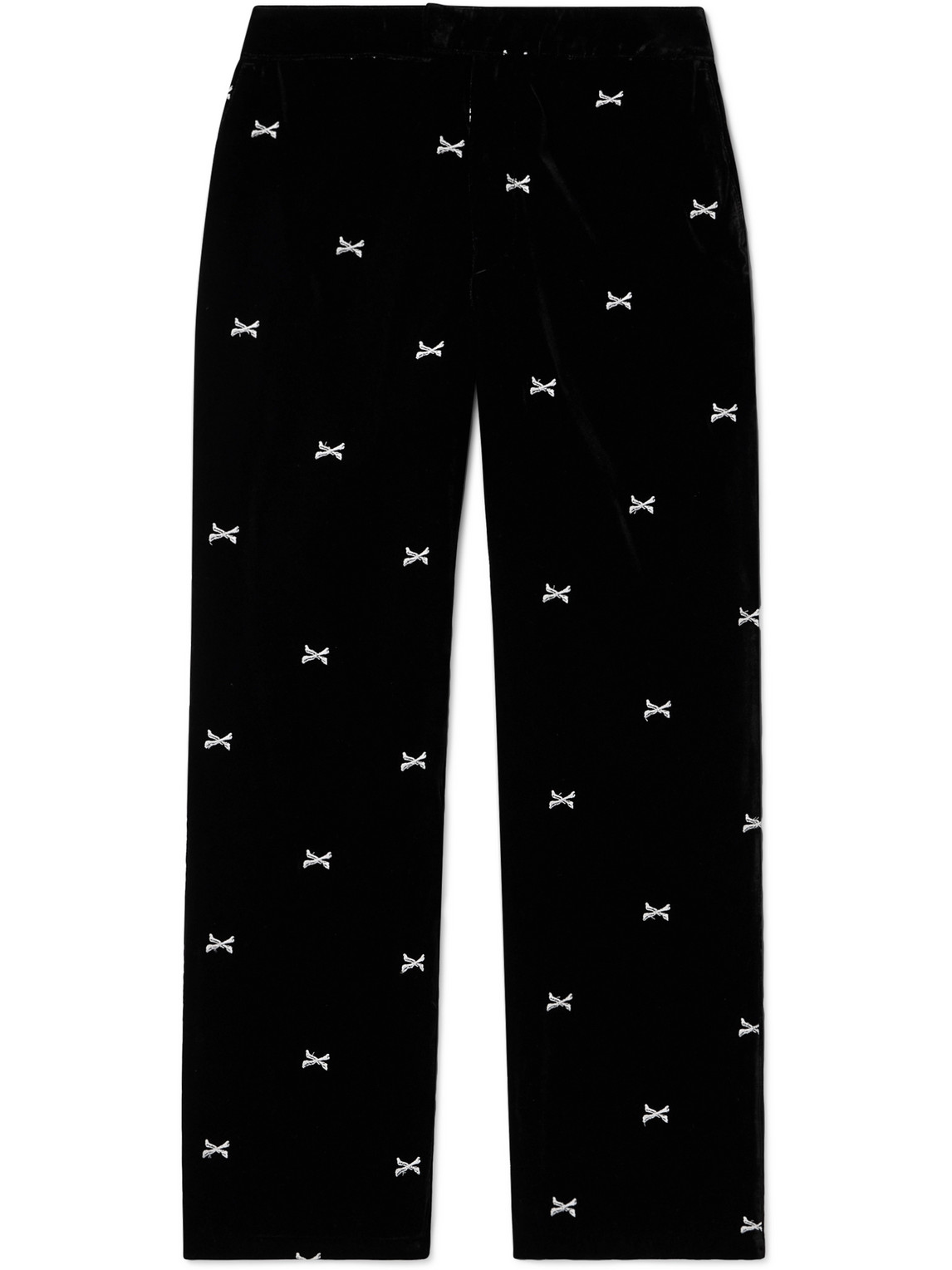 Straight-Leg Embroidered Velour Trousers