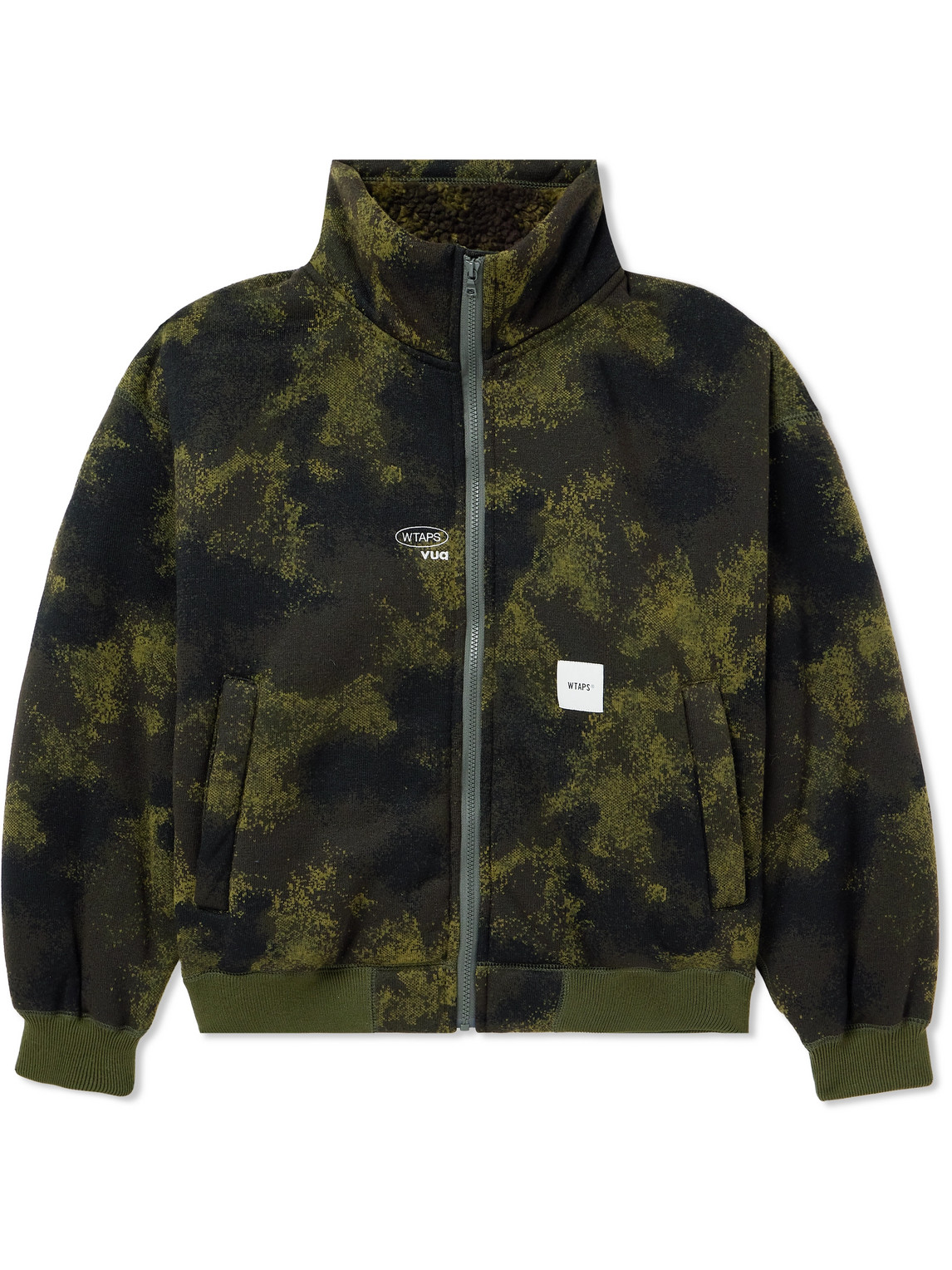 Wtaps Logo-appliquéd Camouflage-print Fleece Jacket In Green