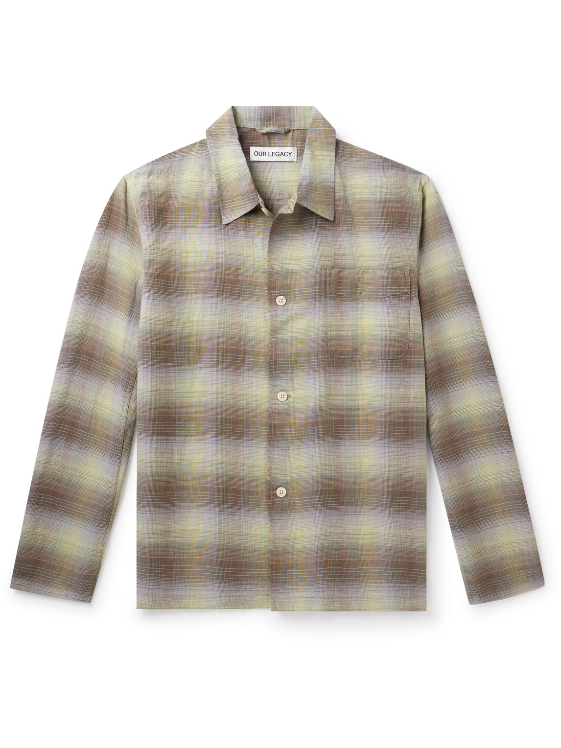 Shop Our Legacy Checked Linen And Cotton-blend Shirt In Brown