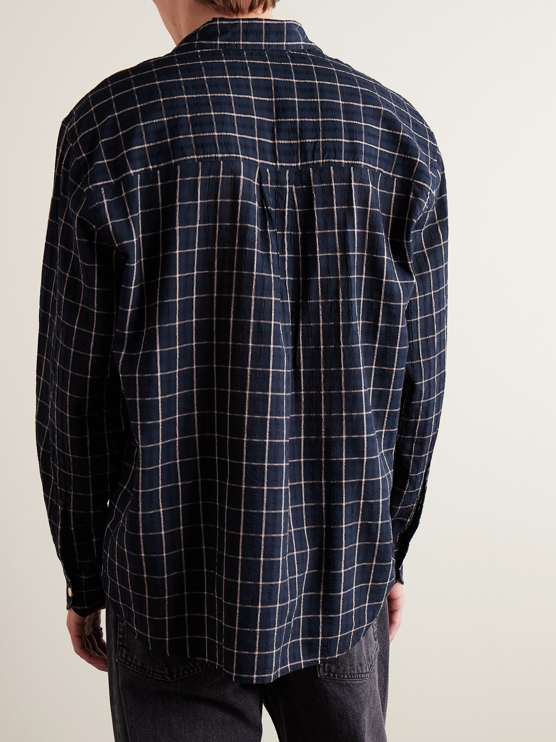 Shop Our Legacy Above Checked Cotton-blend Shirt In Blue