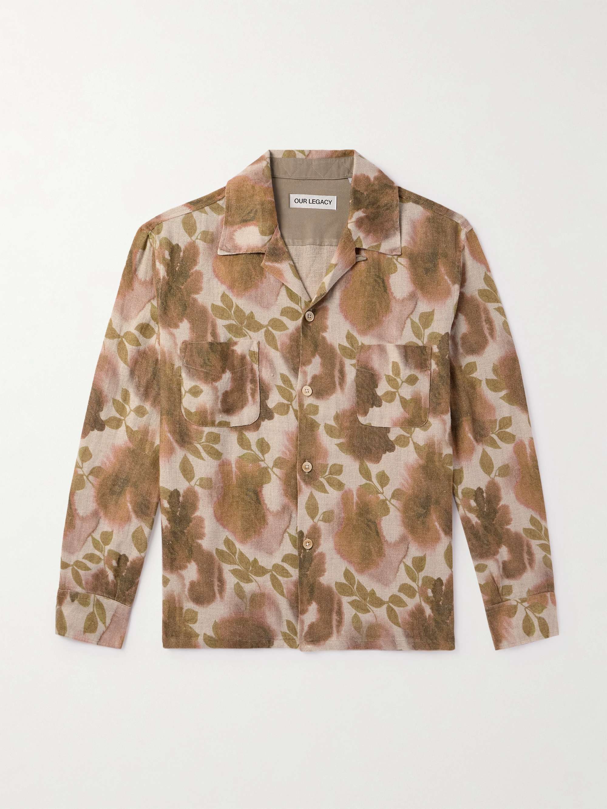 Heusen Oversized Convertible-Collar Floral-Print Linen Shirt Heusen Oversized Convertible-Collar Floral-Print Linen Shirt