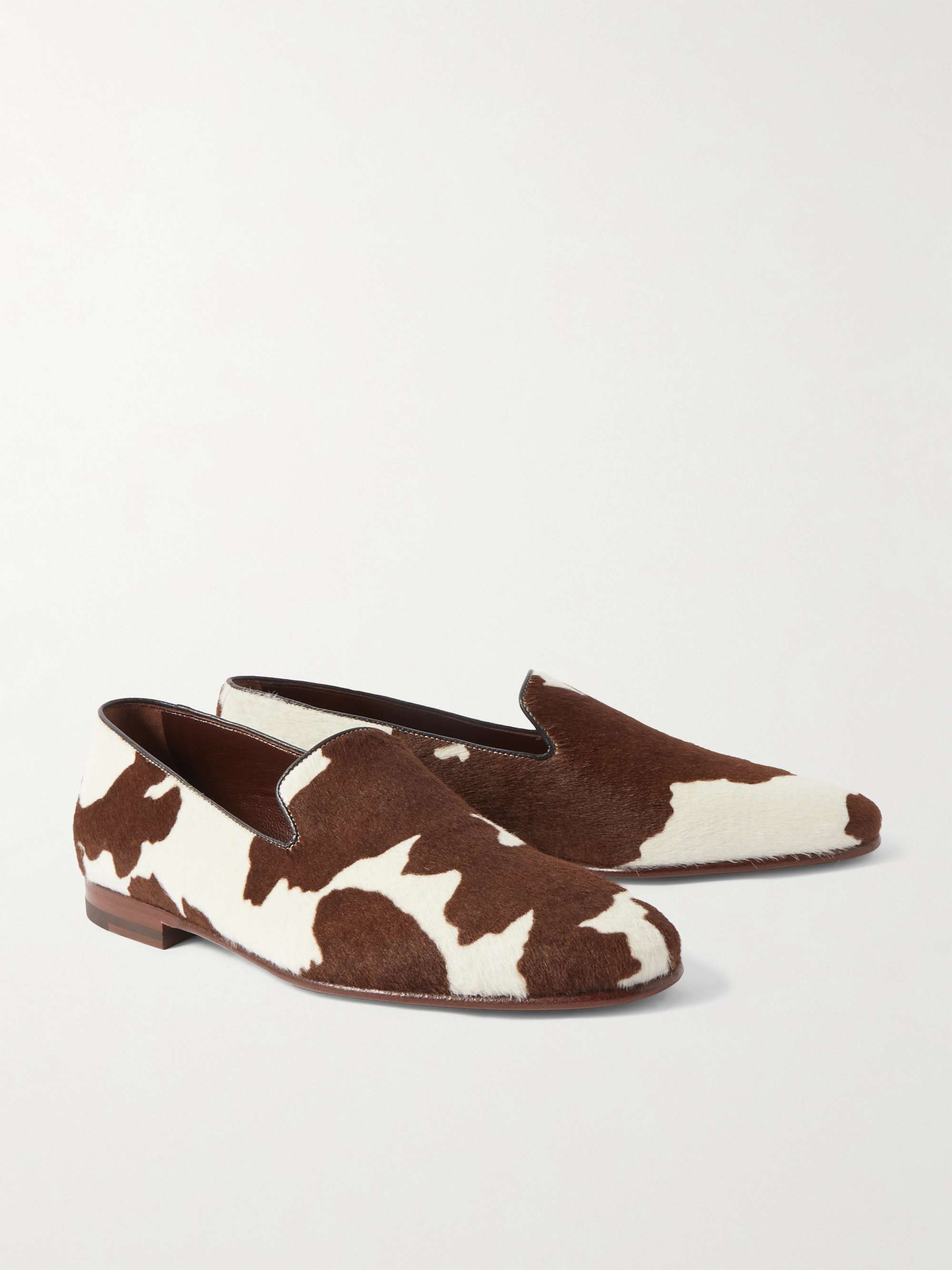 MANOLO BLAHNIK Mario Leather-Trimmed Zebra-Print Calf Hair Loafers