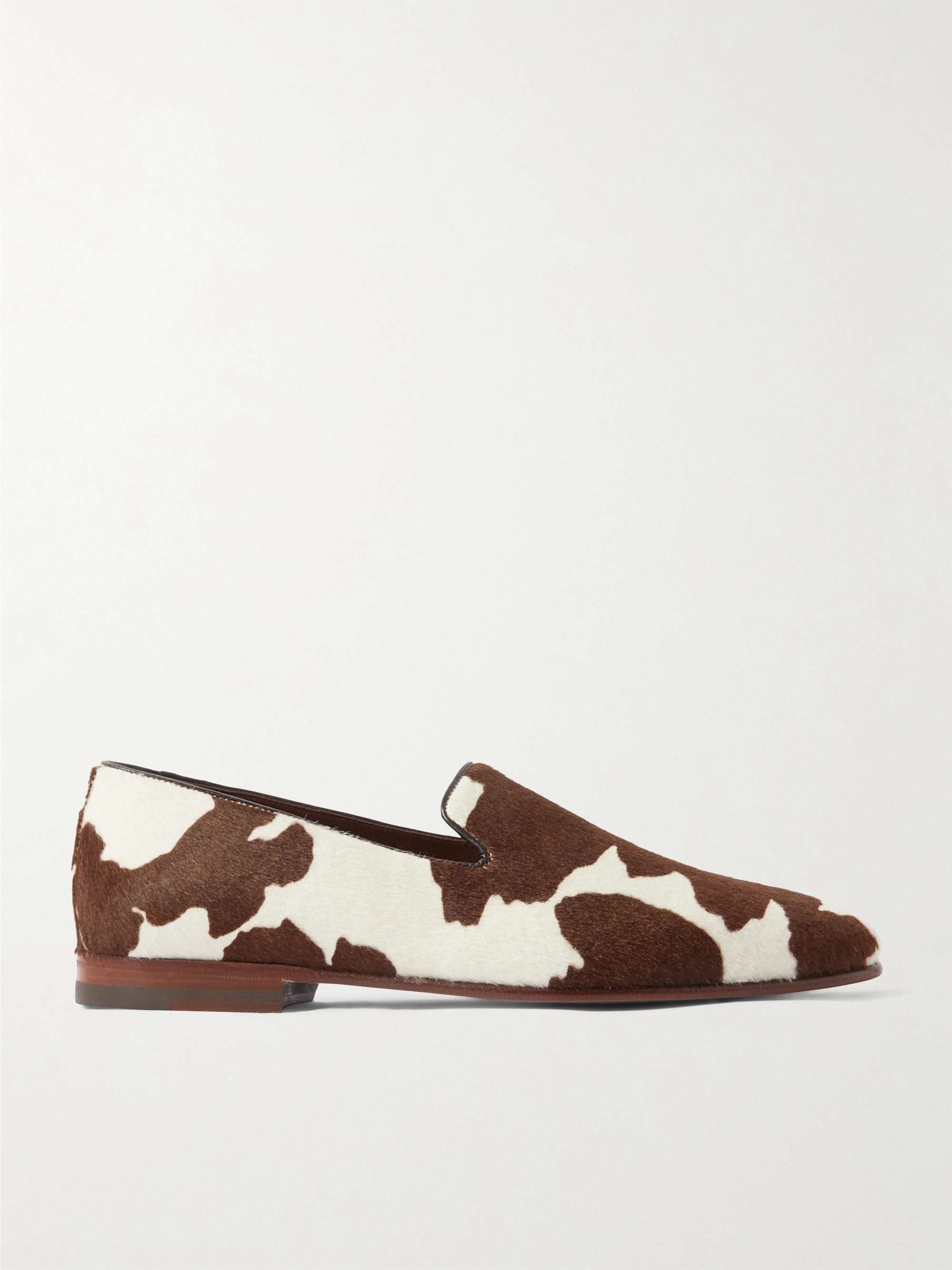 Cow shop print loafers