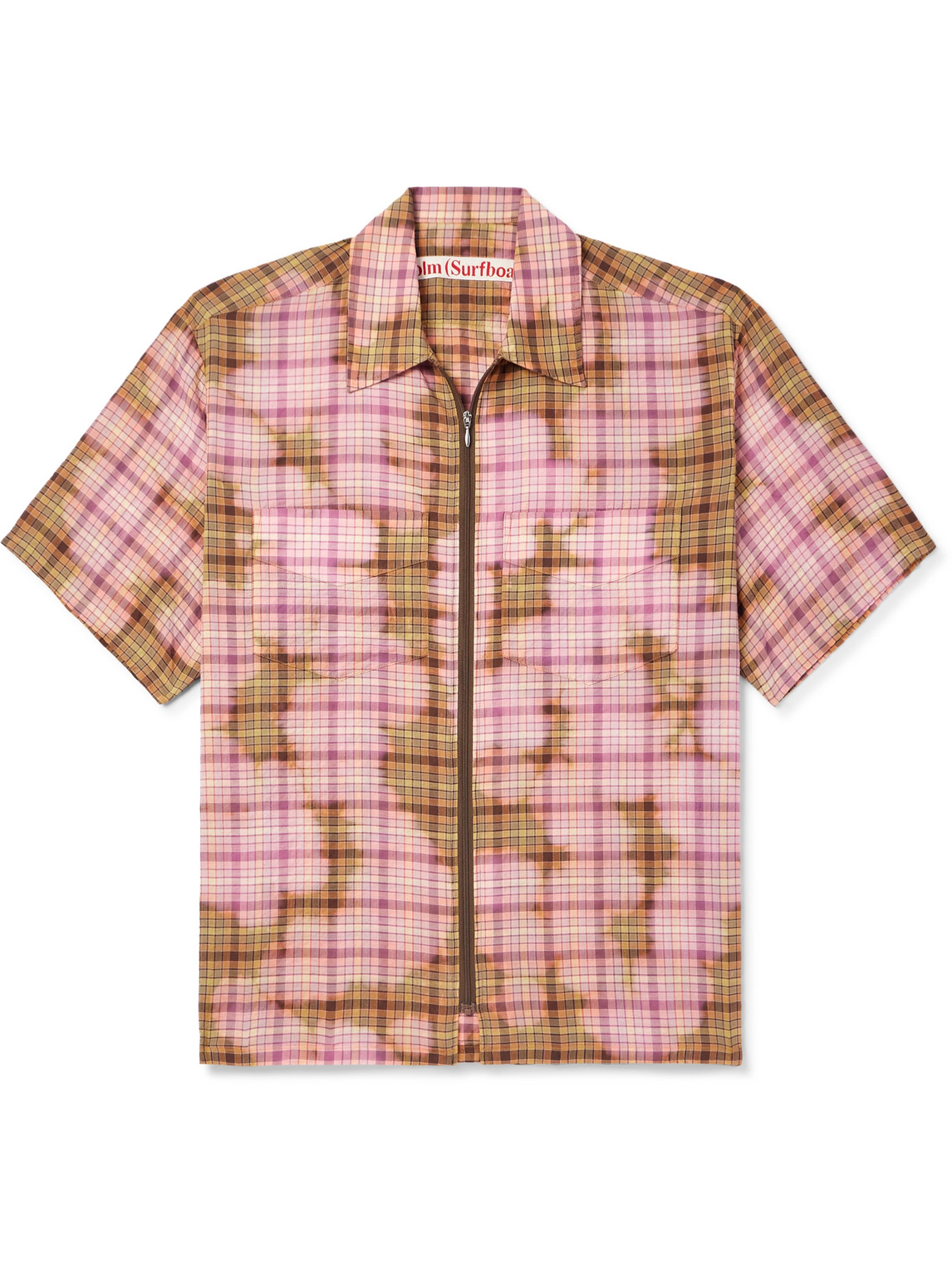 Stockholm Surfboard Club Checked Bleached Cotton-blend Seersucker Overshirt In Pink