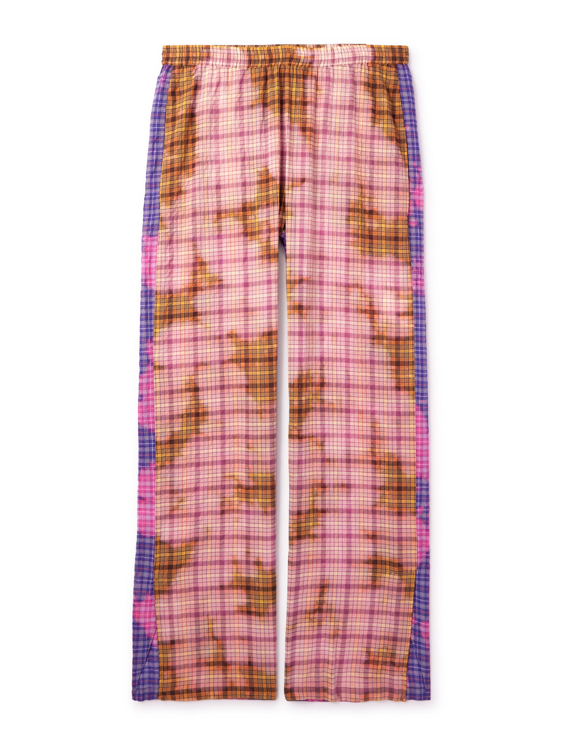 Stockholm Surfboard Club Cleo Straight-leg Checked Bleached Cotton-blend Seersucker Trousers In Pink