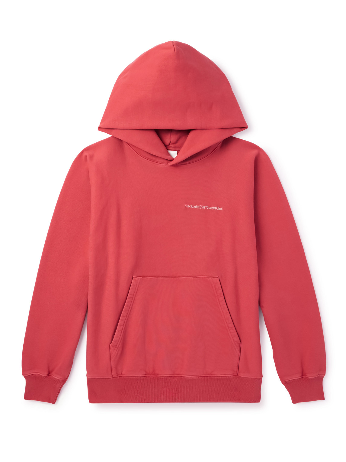 Stockholm Surfboard Club Jes Logo-embroidered Organic Cotton-jersey Hoodie In Red