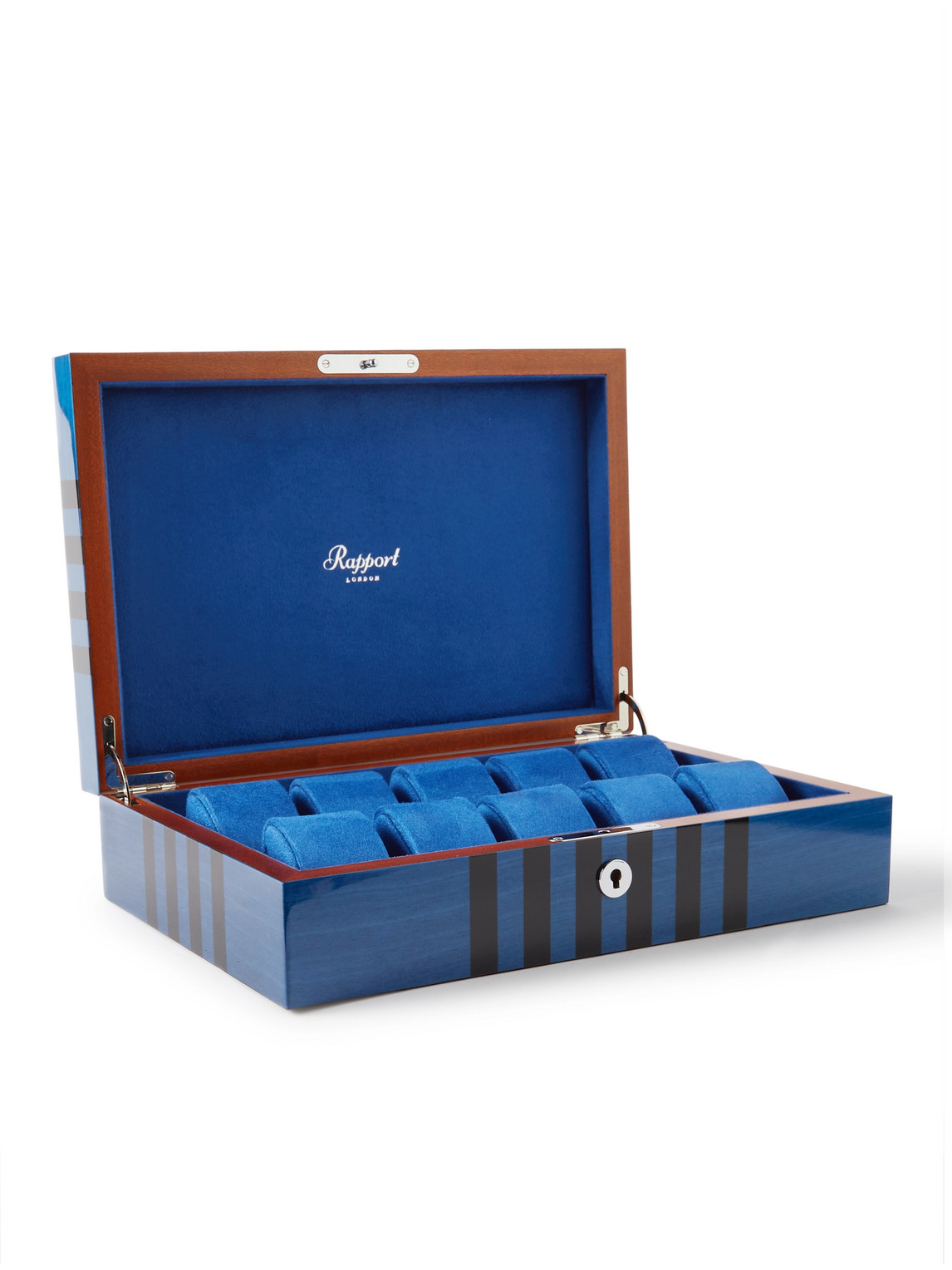 Rapport London Labyrinth Striped Lacquered Wood 10-piece Watch Box In Blue