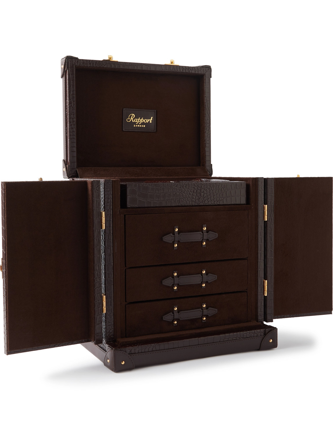Rapport London Brompton Croc-effect Leather Accessory Trunk In Brown