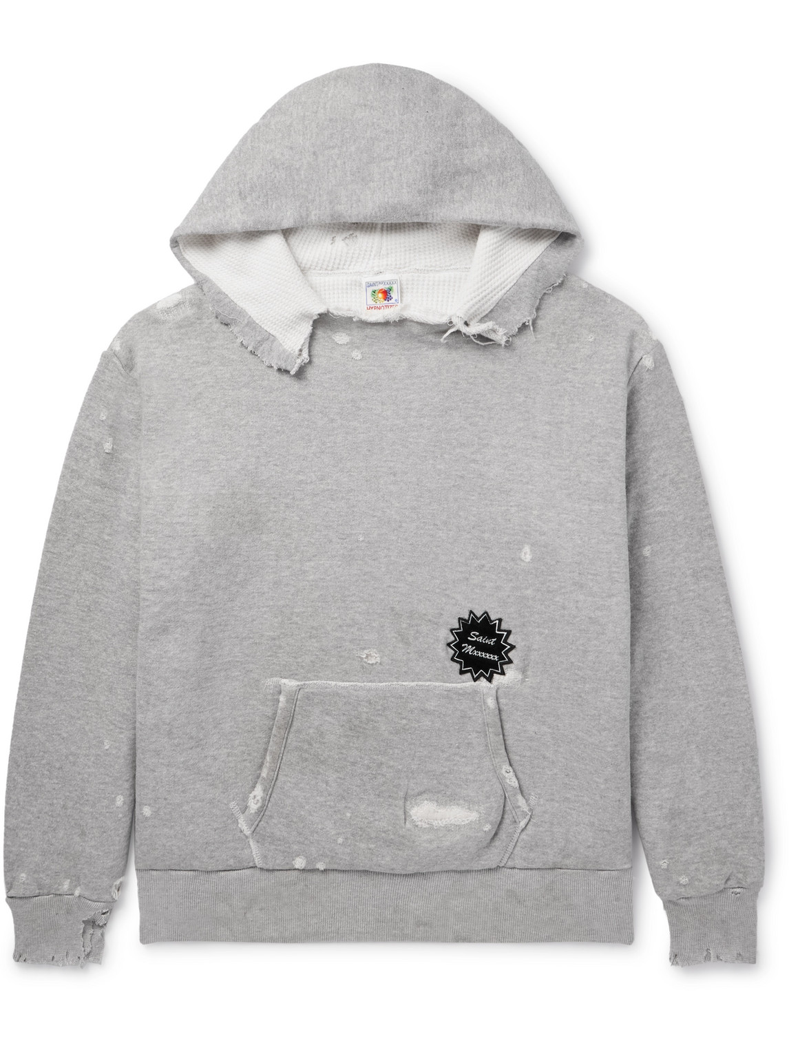 Saint Mxxxxxx Logo-appliquèd Distressed Cotton-jersey Hoodie In Gray