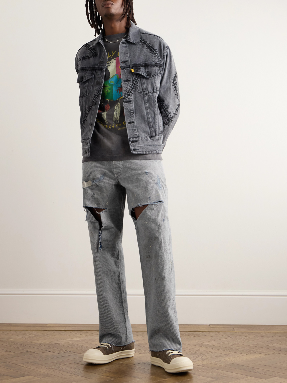 SAINT MXXXXXX - Straight-Leg Distressed Striped Paint