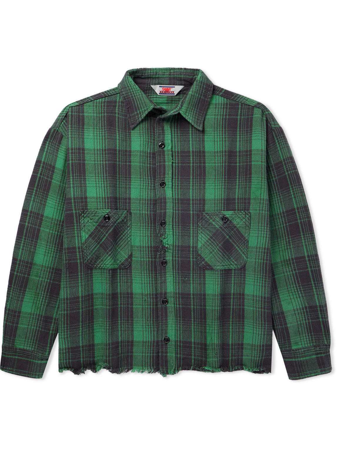 Shop Saint Mxxxxxx Distressed Checked Cotton-flannel Shirt In Green