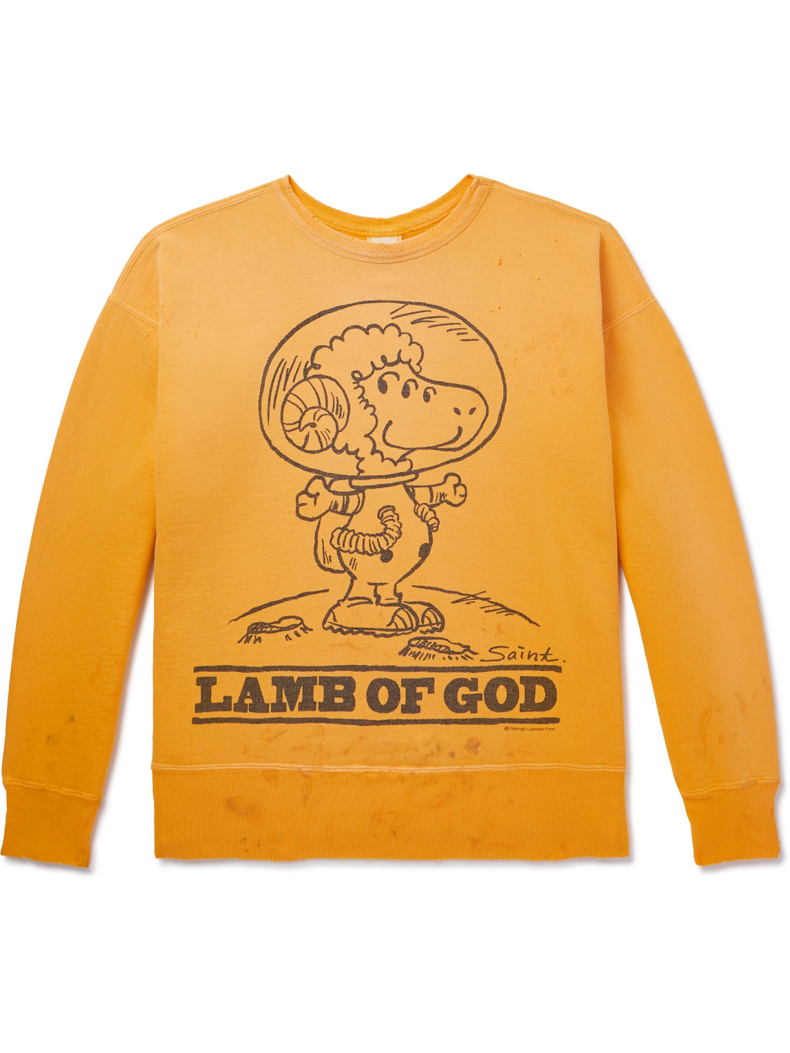 Shop Saint Mxxxxxx Distressed Printed Cotton-jersey Sweatshirt In Yellow