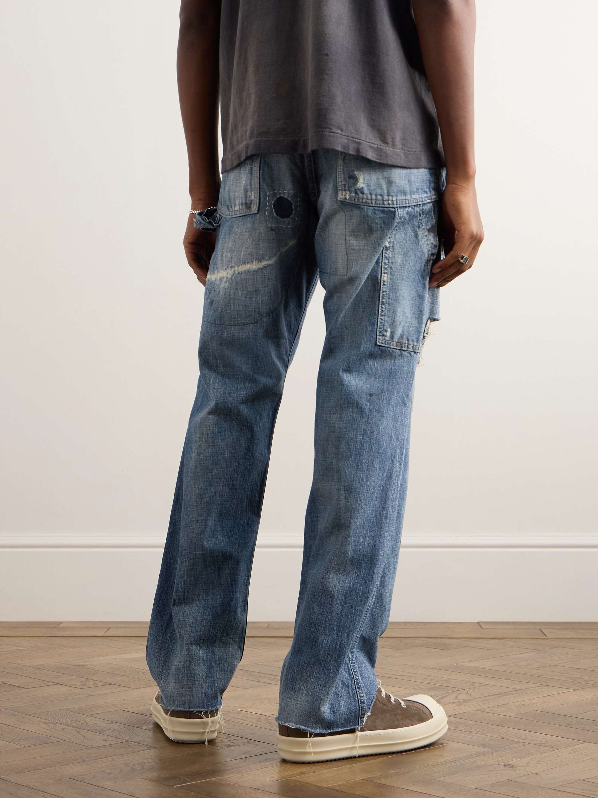 SAINT MXXXXXX Straight-Leg Distressed Paint-Spattered Jeans