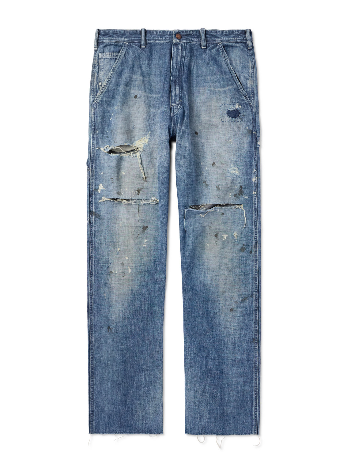 Straight-Leg Distressed Paint-Spattered Jeans