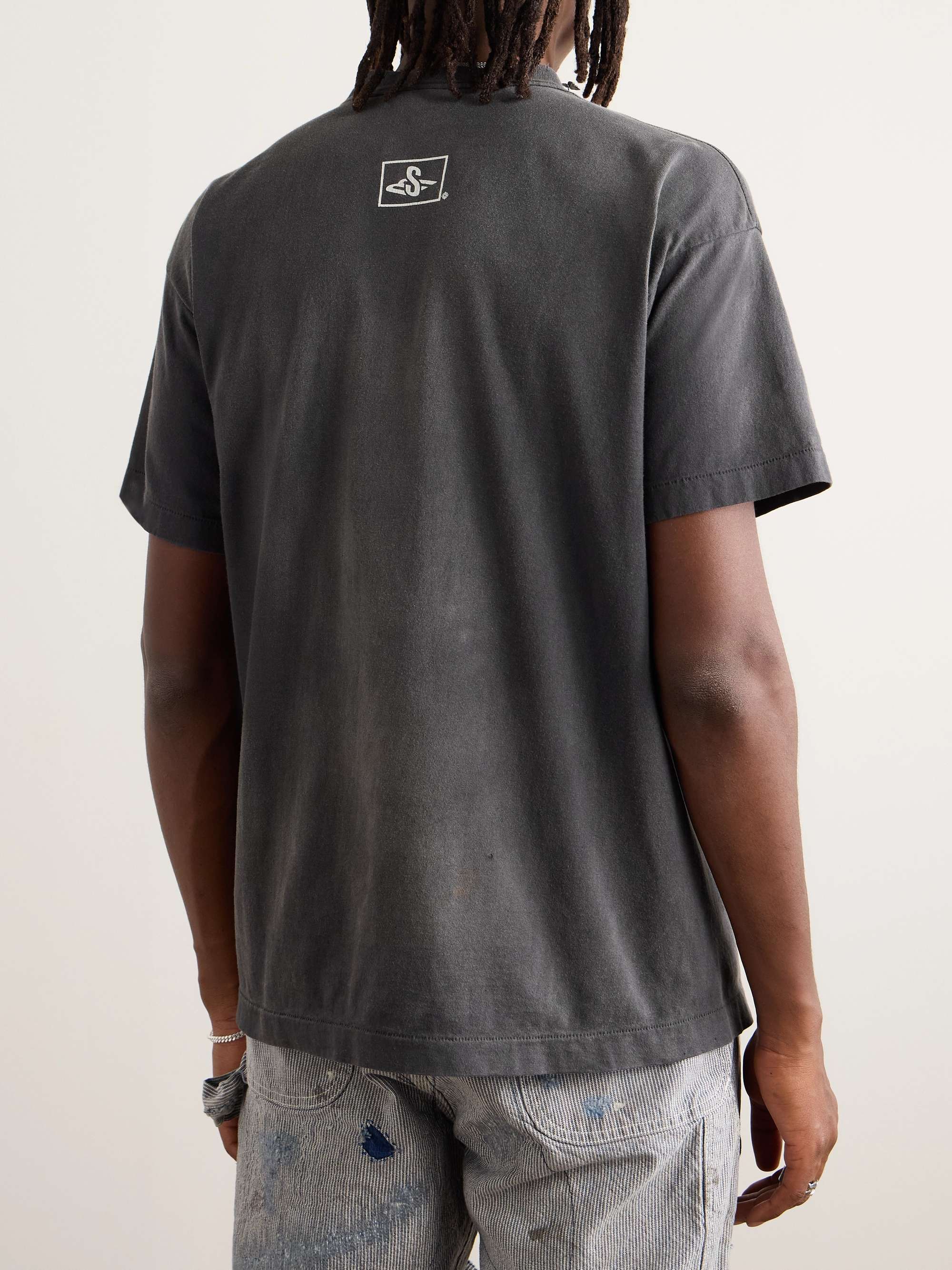 SAINT MXXXXXX Logo-Print Distressed Cotton-Jersey T-Shirt