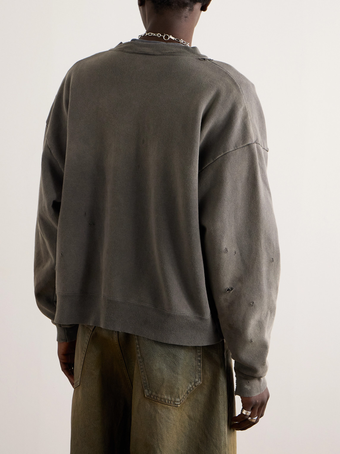 Shop Saint Mxxxxxx Distressed Cotton-jersey Bomber Jacket In Gray