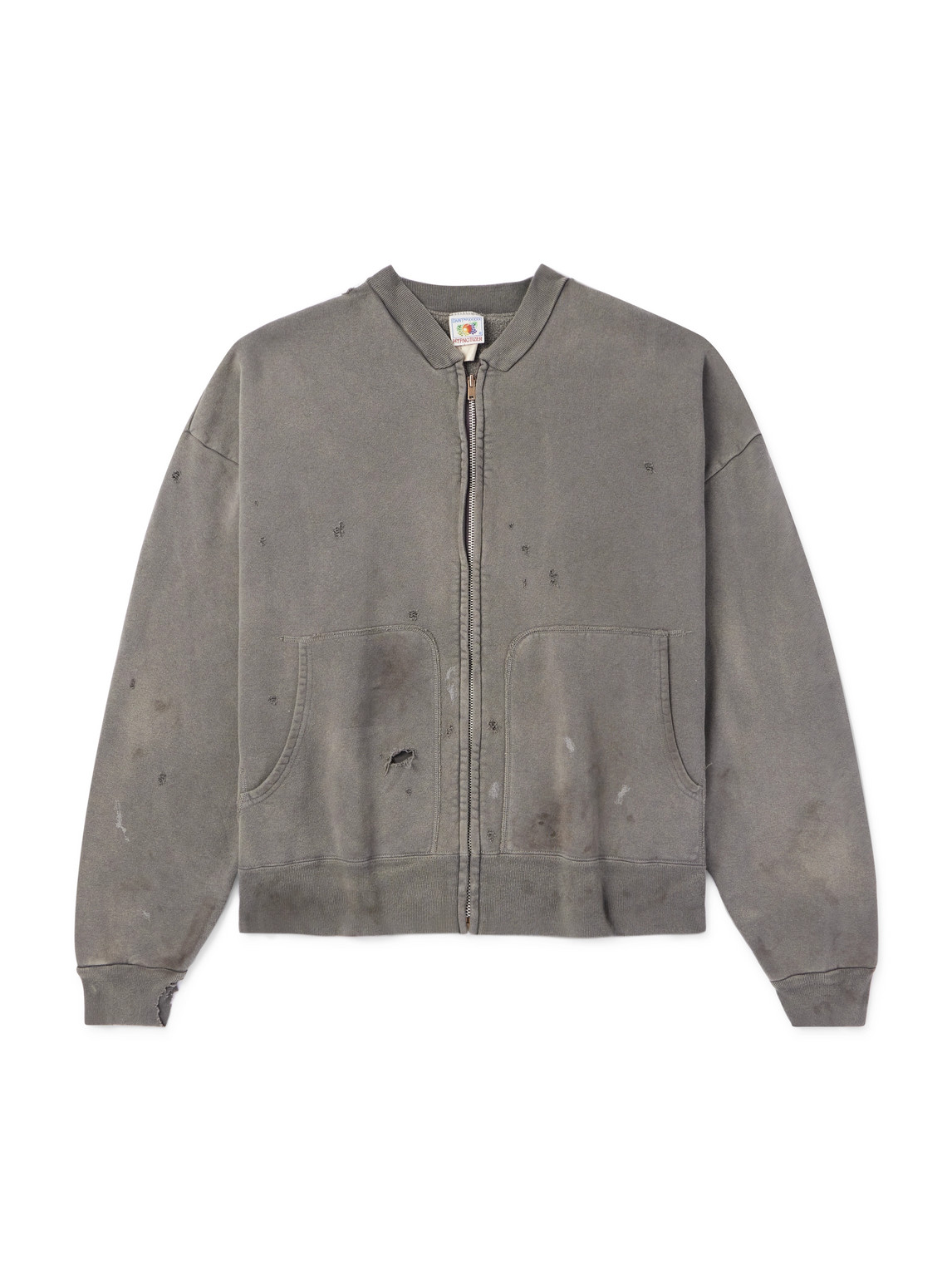 Saint Mxxxxxx Distressed Cotton-jersey Bomber Jacket In Gray
