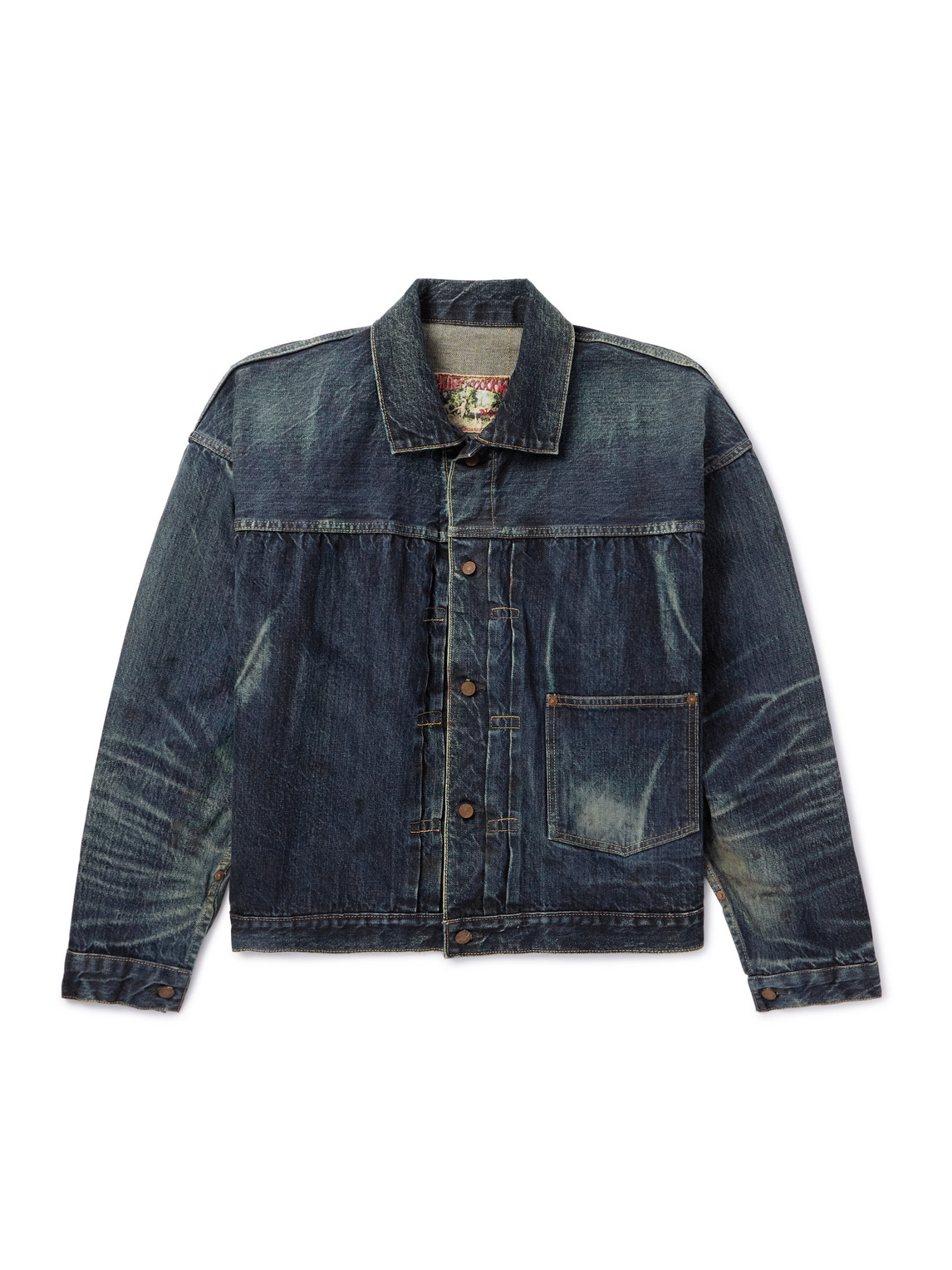 Saint Mxxxxxx Distressed Pleated Denim Jacket In Blue