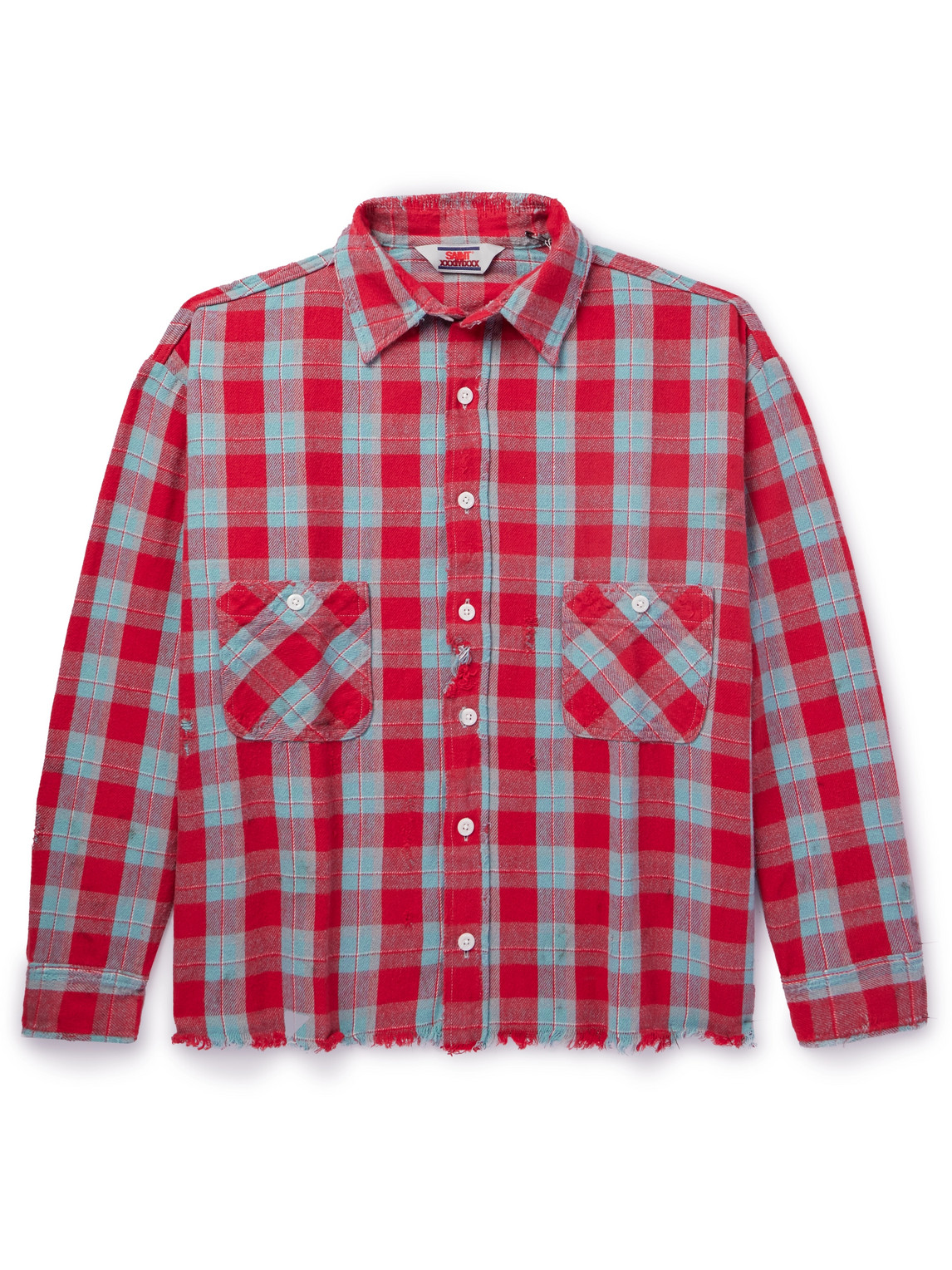 Saint Mxxxxxx Distressed Checked Cotton-flannel Shirt In Red