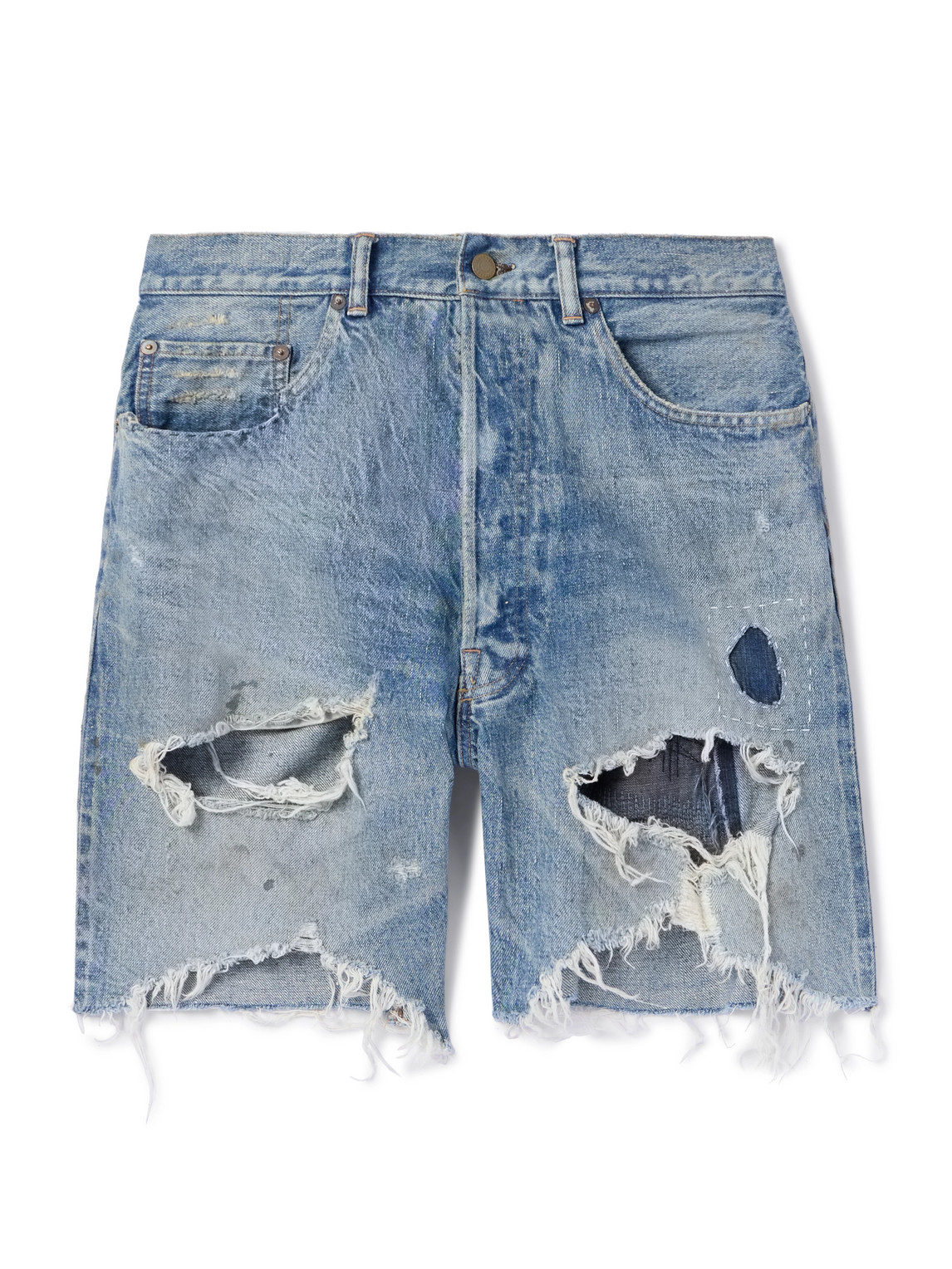 Straight-Leg Distressed Denim Shorts