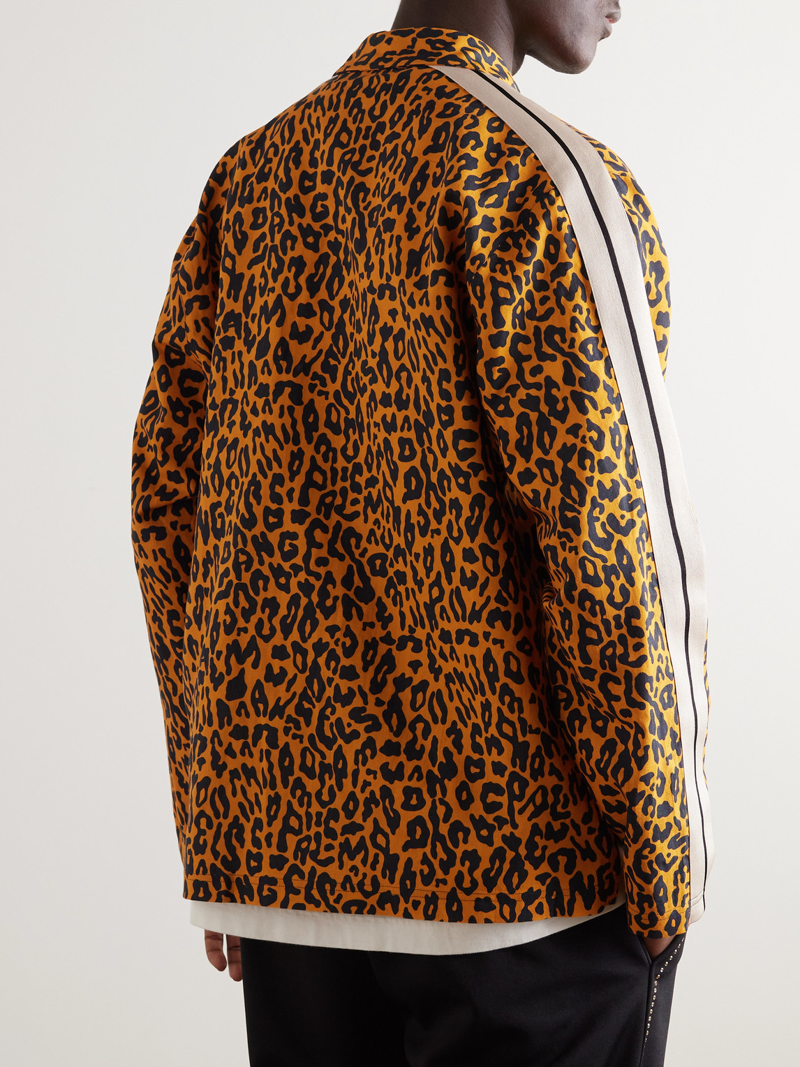 Shop Palm Angels Webbing-trimmed Leopard-print Linen And Cotton-blend Shirt In Orange