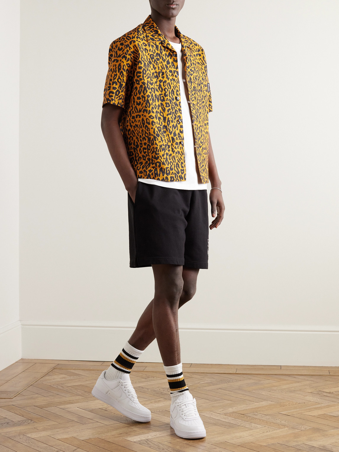 Shop Palm Angels Camp-collar Cheetah-print Linen And Cotton-blend Shirt In Orange