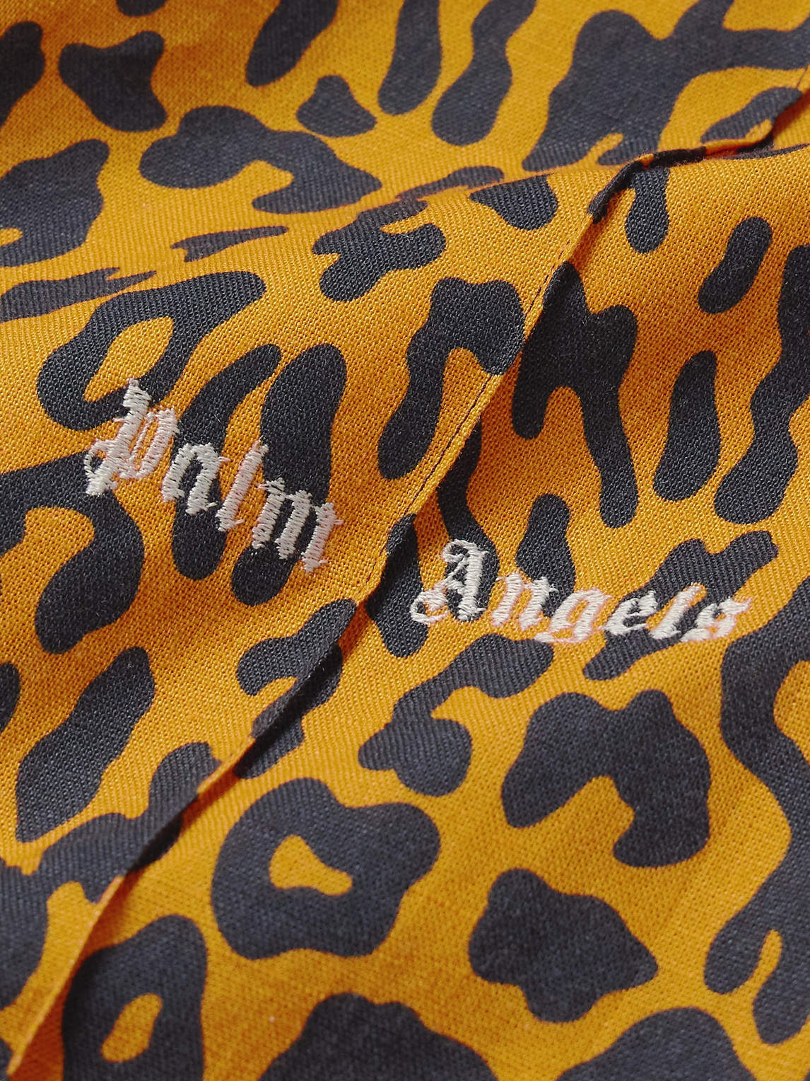 Shop Palm Angels Straight-leg Leopard-print Striped Linen And Cotton-blend Jersey Track Pants In Orange
