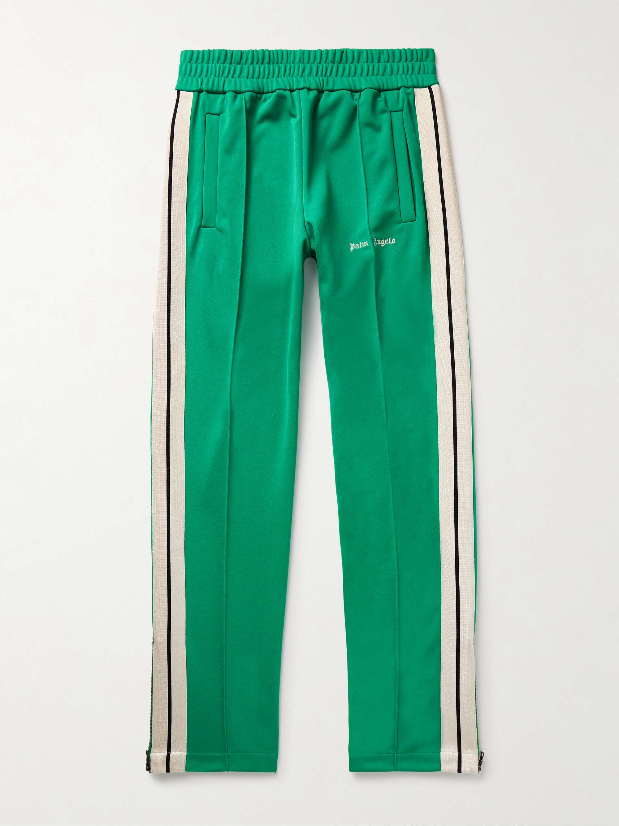 Straight-Leg Striped Pleated Tech-Jersey Track Pants