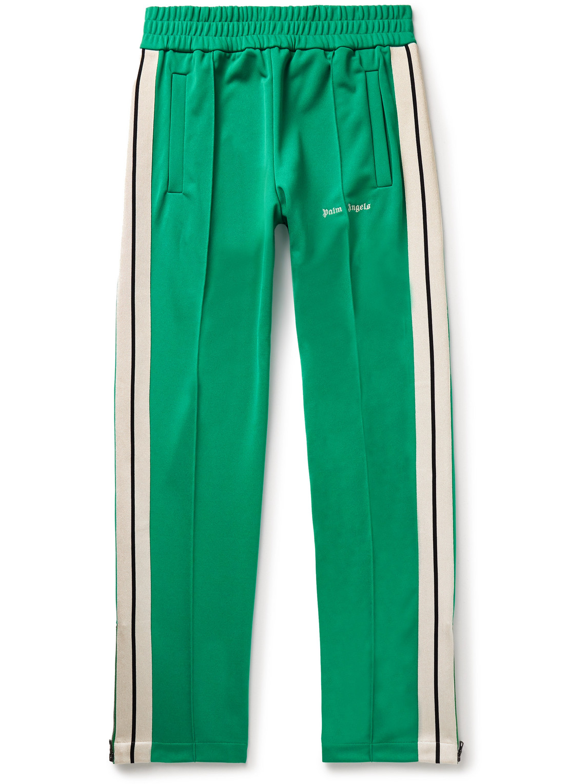 Palm Angels Straight-leg Striped Pleated Tech-jersey Track Pants In Green