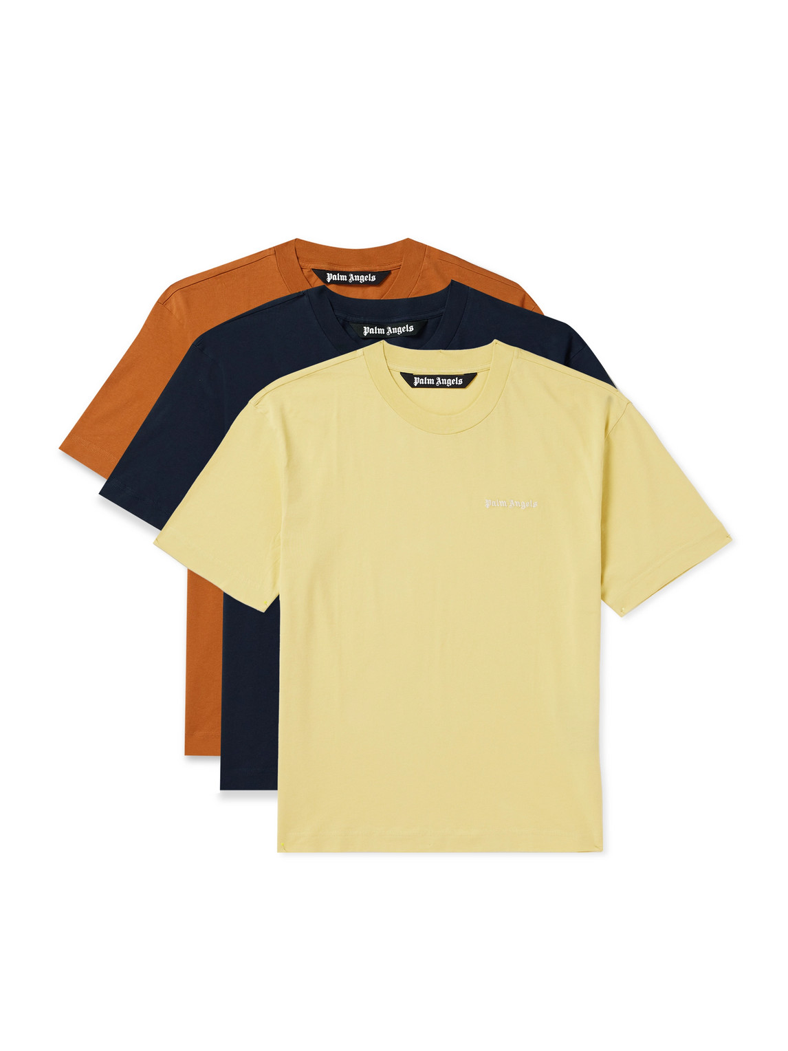 Palm Angels Three-pack Logo-embroidered Cotton-jersey T-shirts In Yellow