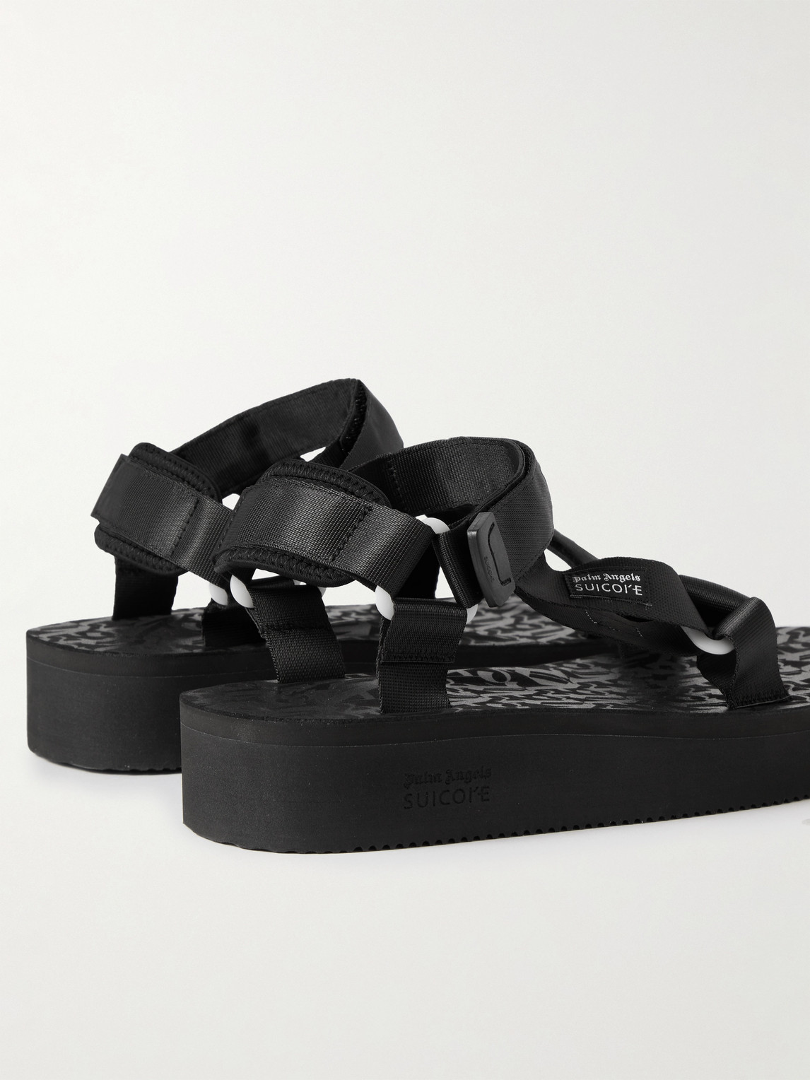 Shop Palm Angels Suicoke Depa Logo-print Webbing-trimmed Rubber Sandals In Black