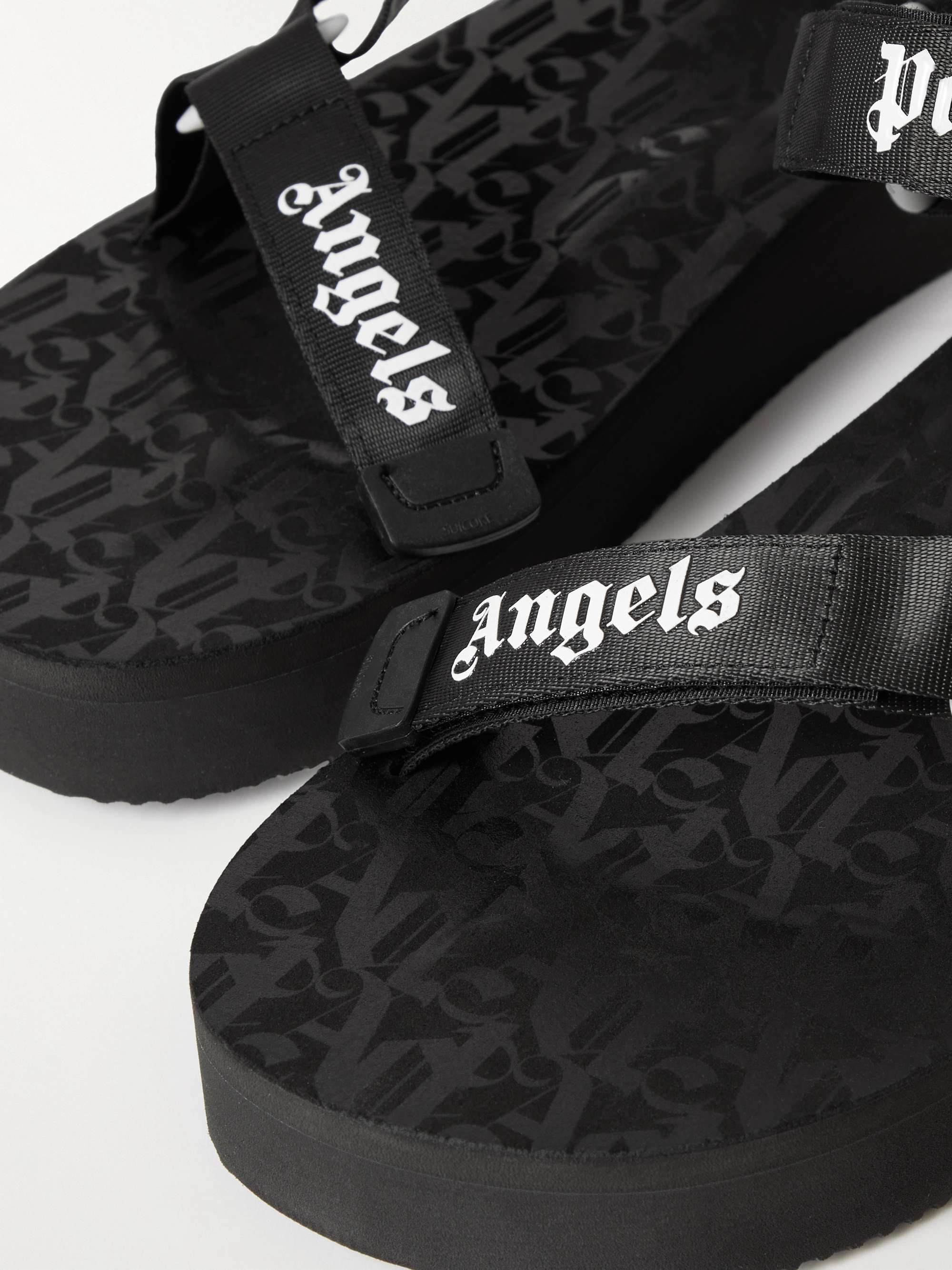 PALM ANGELS + Suicoke Depa Logo-Print Webbing-Trimmed Rubber Sandals ...